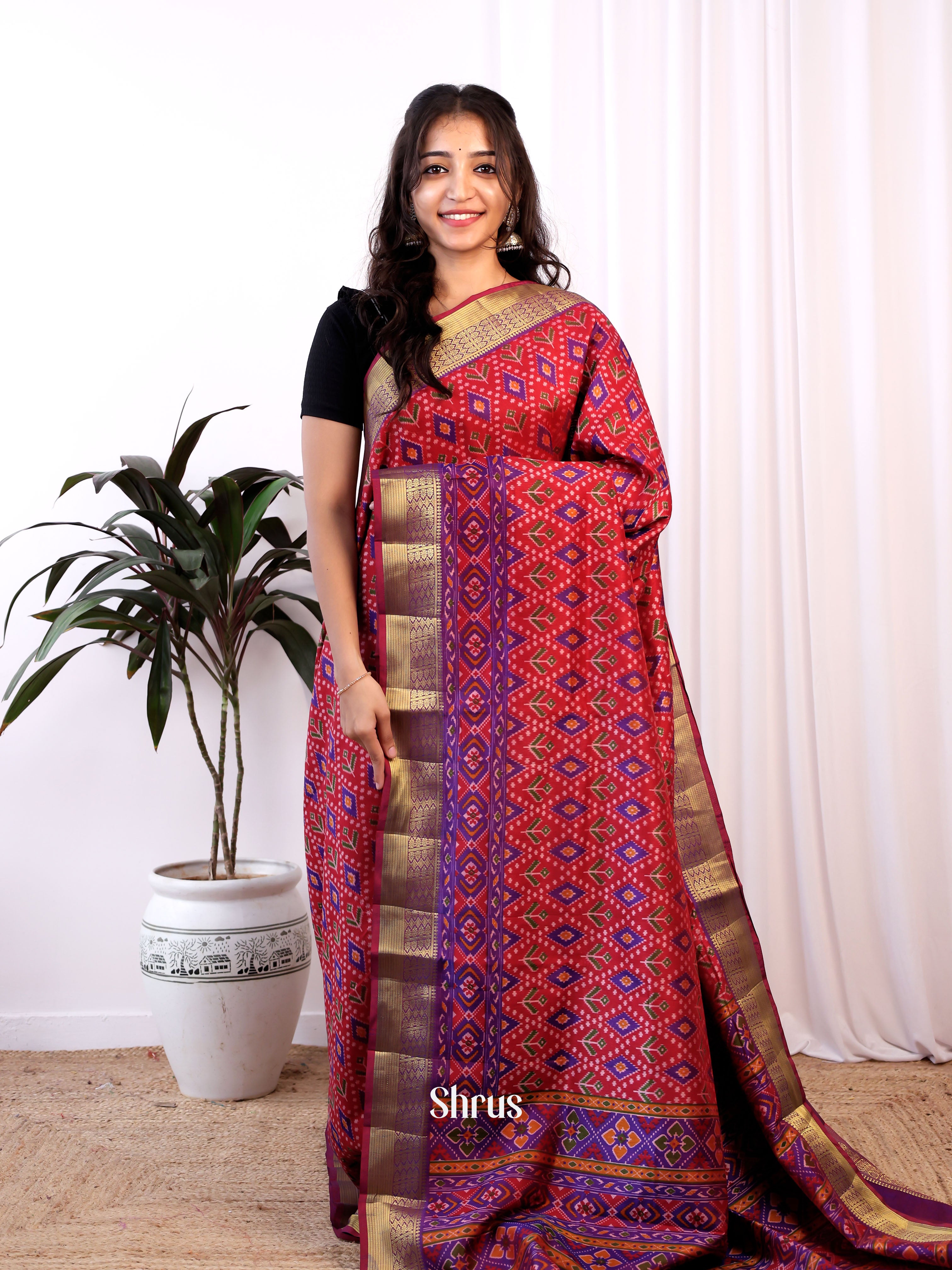 Red & Purple- Semi Patola Saree - Shop on Shrus.com