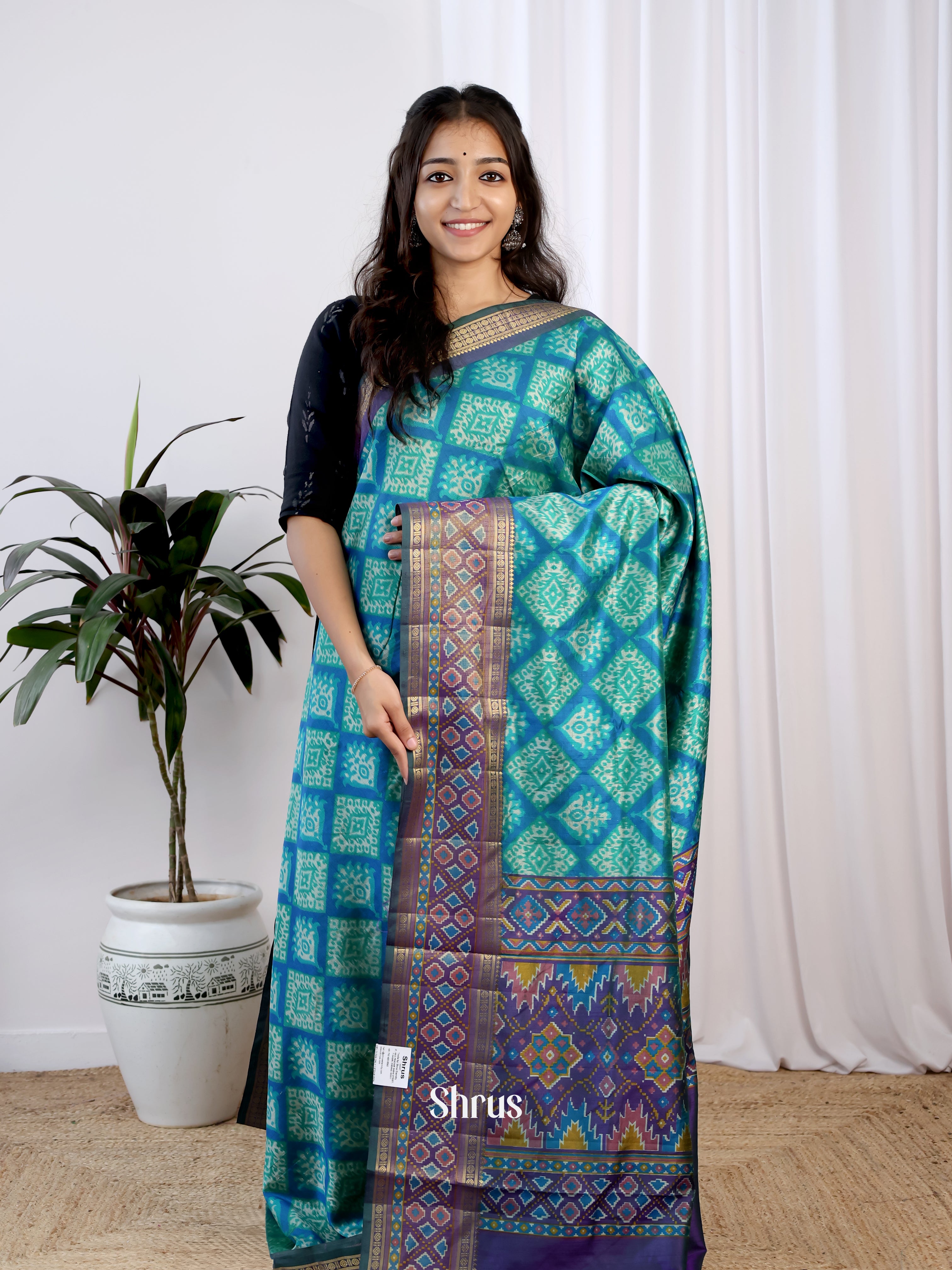 Blue & Violet - Semi Patola Saree - Shop on Shrus.com
