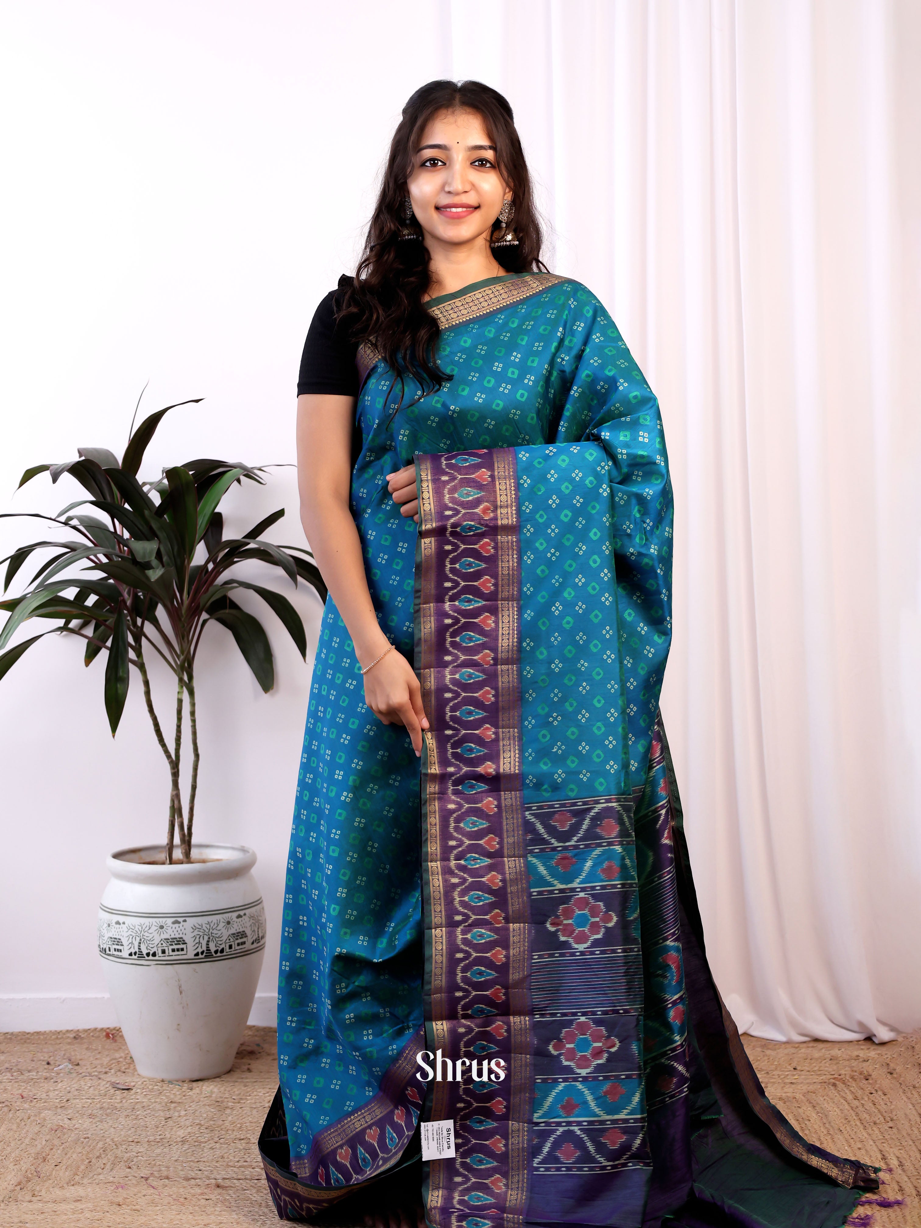 Blue & Purple - Semi Patola Saree - Shop on Shrus.com