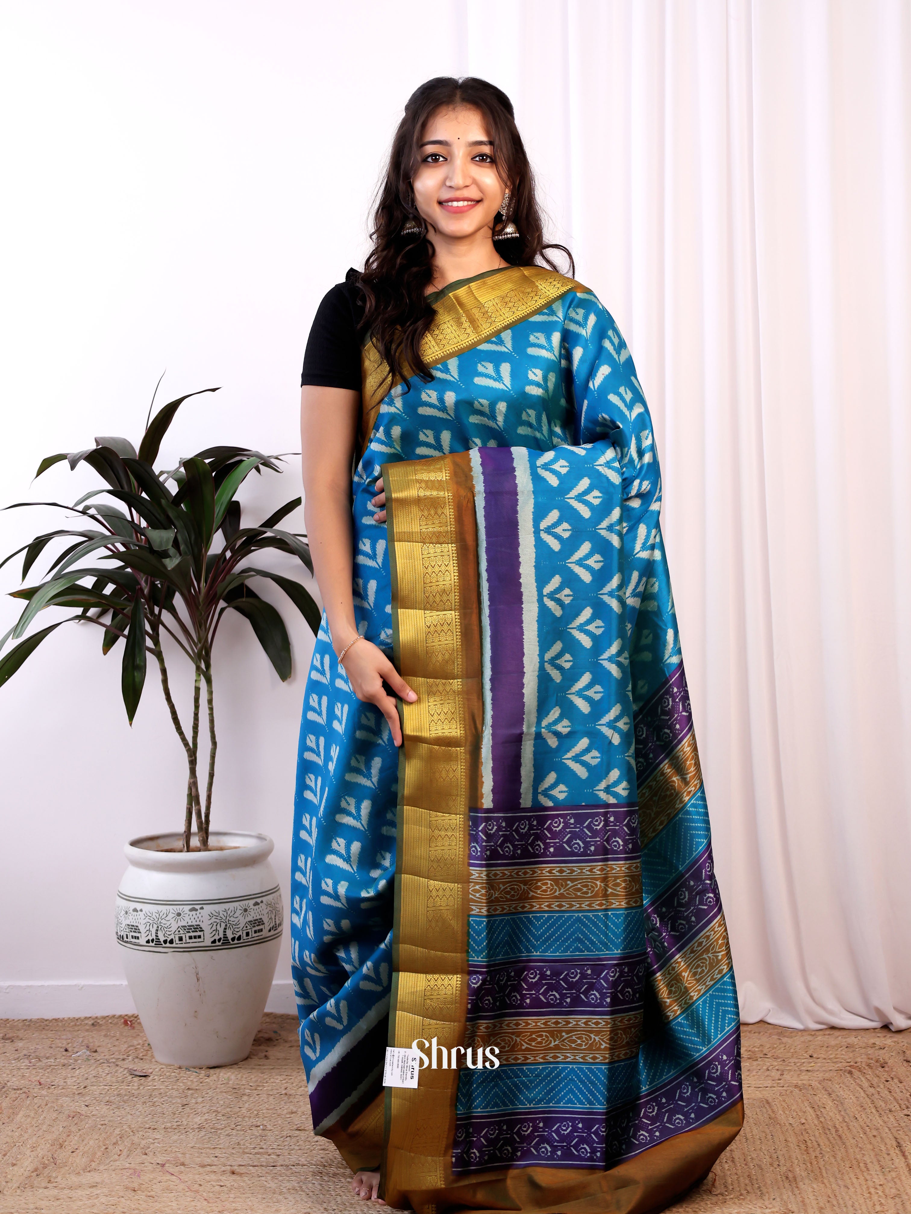 Blue & Green - Semi Patola Saree - Shop on Shrus.com