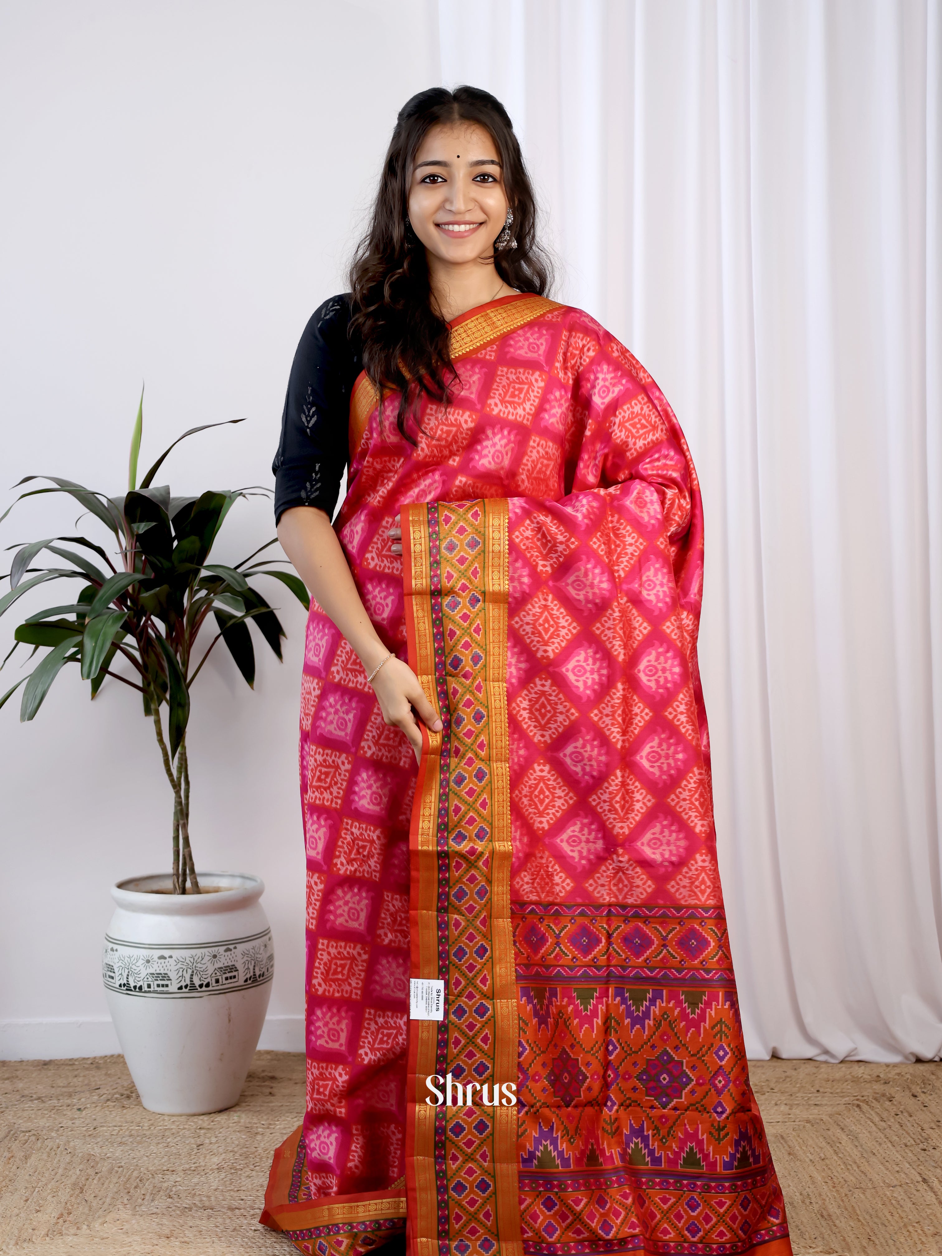 Pink & Red- Semi Patola Saree - Shop on Shrus.com