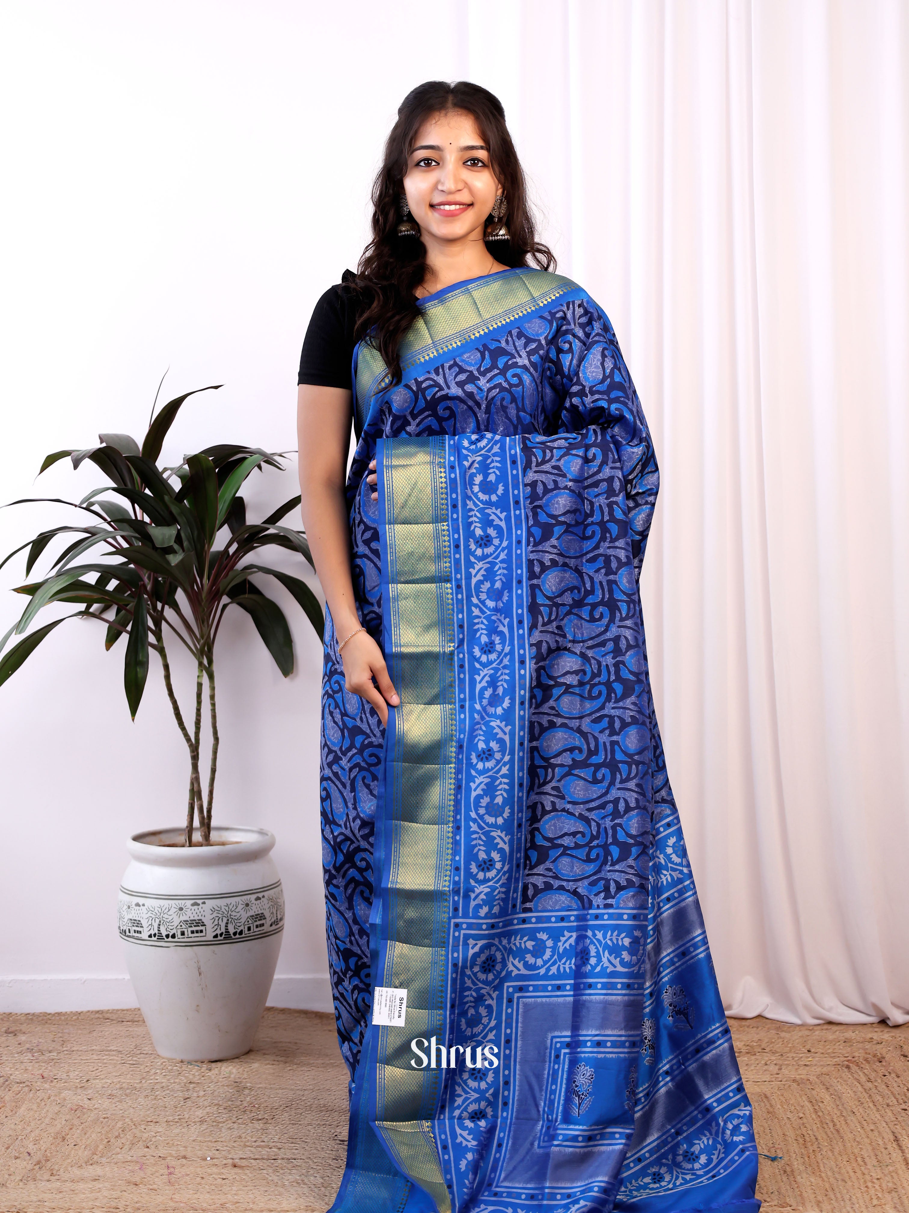 Blue - Semi Patola Saree - Shop on Shrus.com