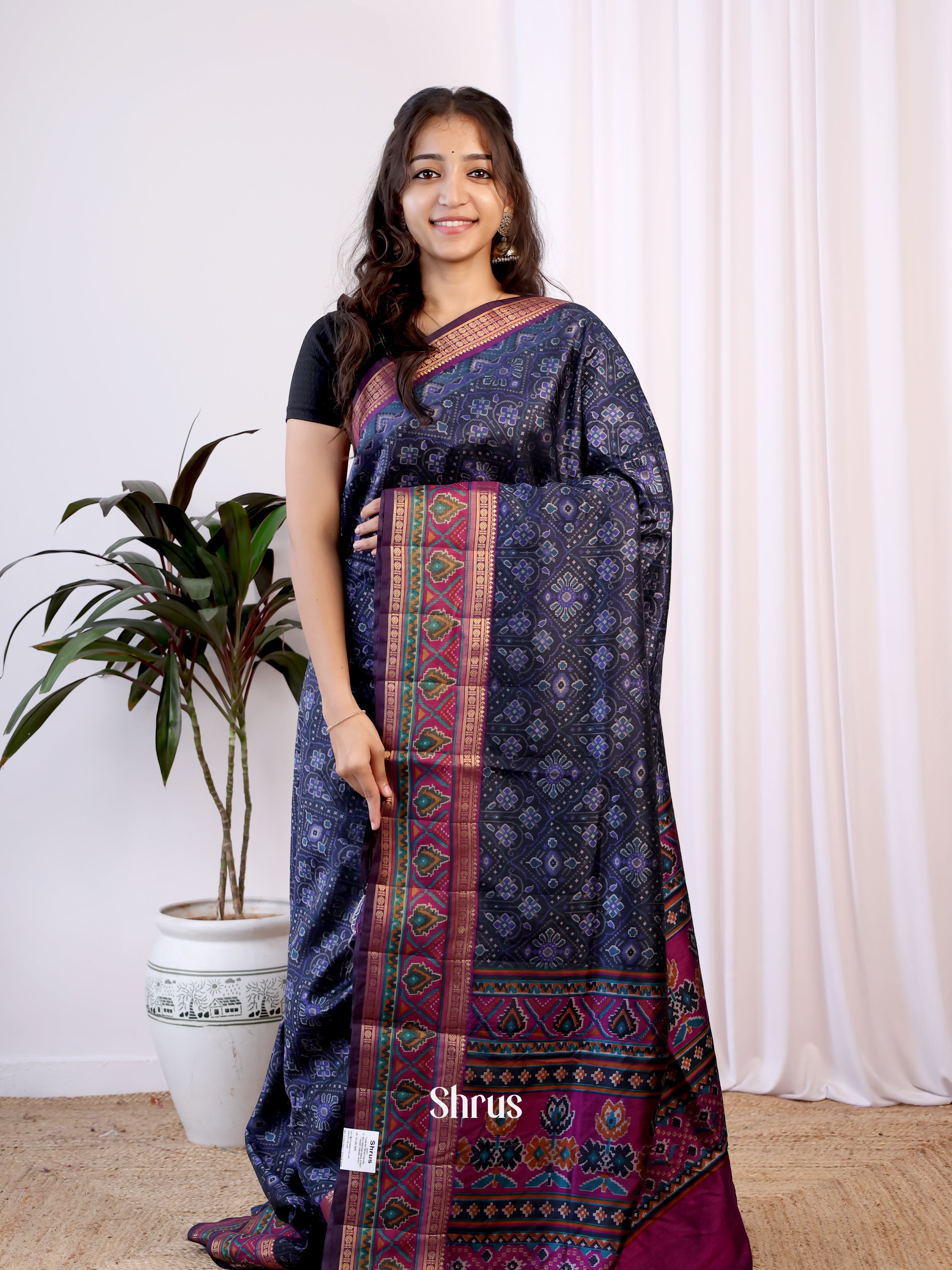 black & Purple- Semi Patola Saree - Shop on Shrus.com