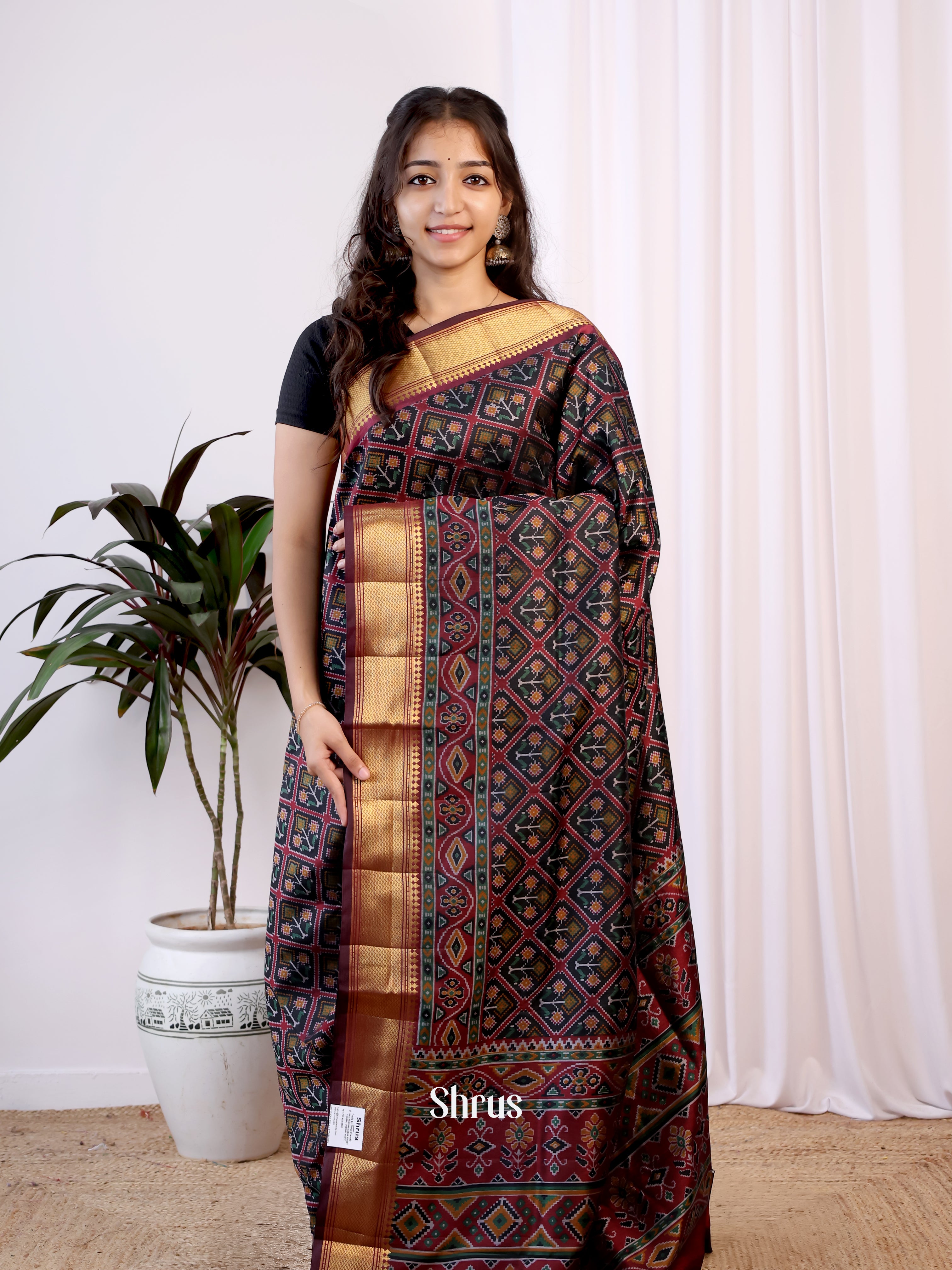 Black & Maroon- Semi Patola Saree - Shop on Shrus.com