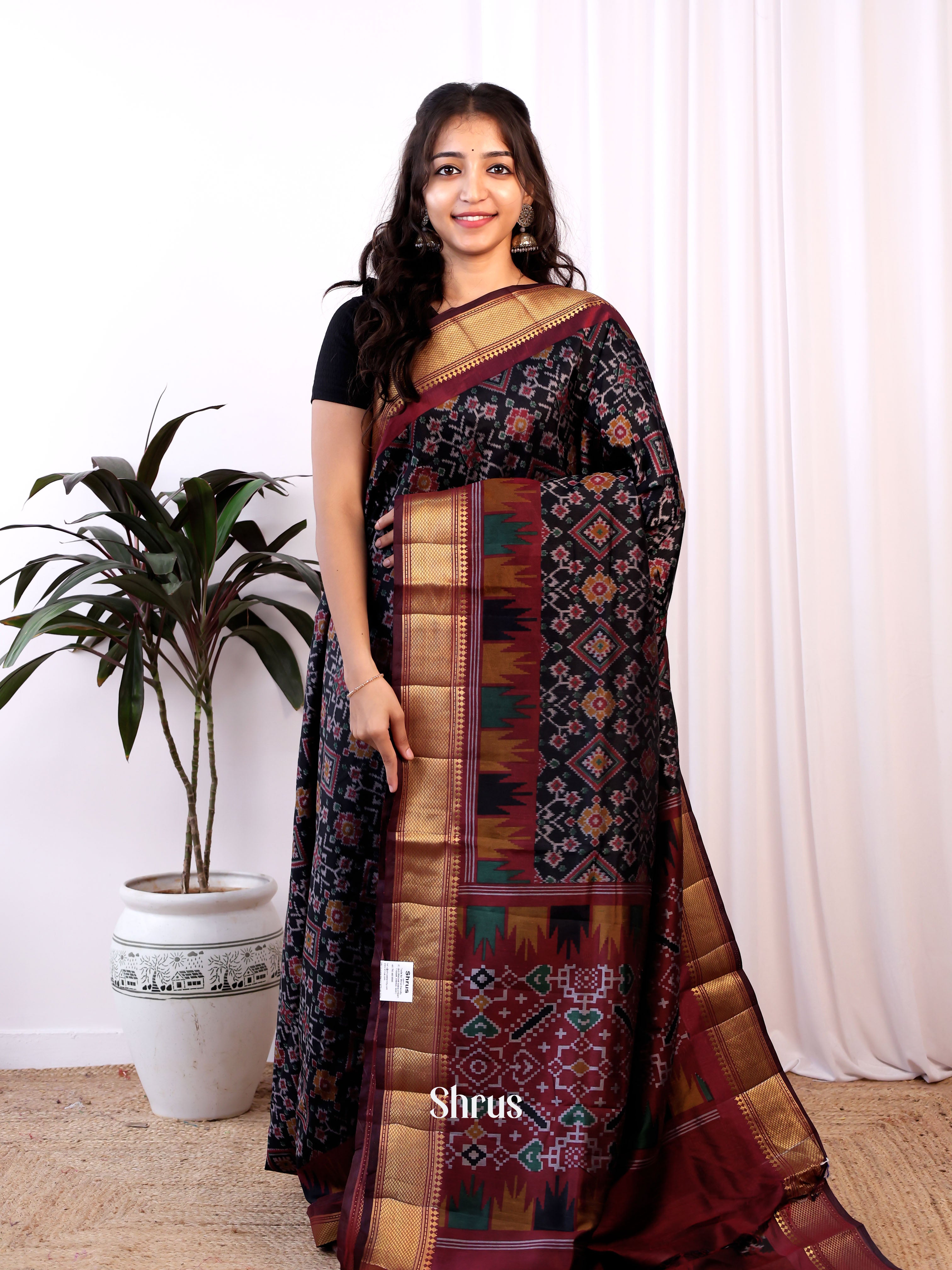 Black & Maroon - Semi Patola Saree - Shop on Shrus.com