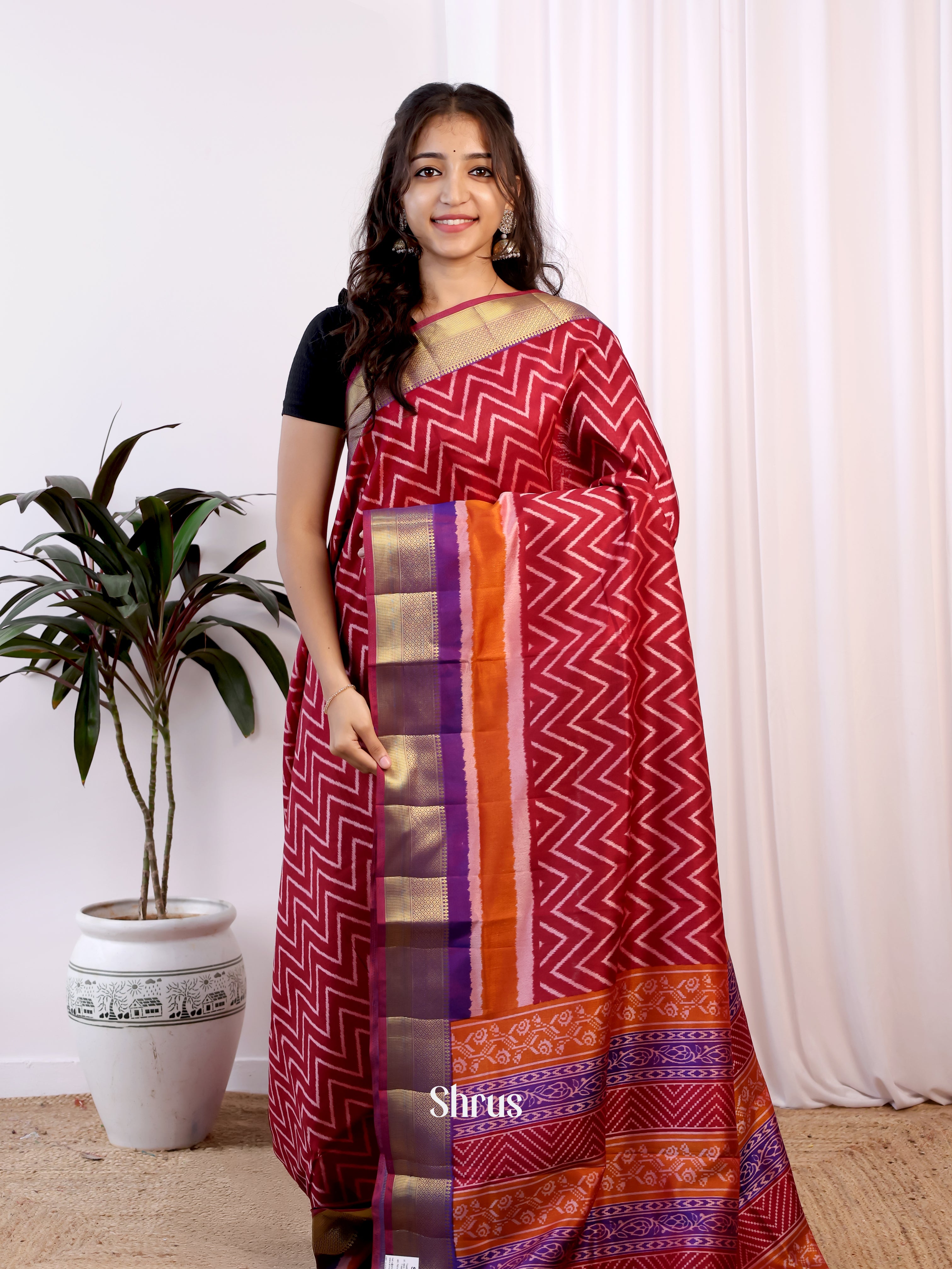Red & Purple - Semi Patola Saree - Shop on Shrus.com