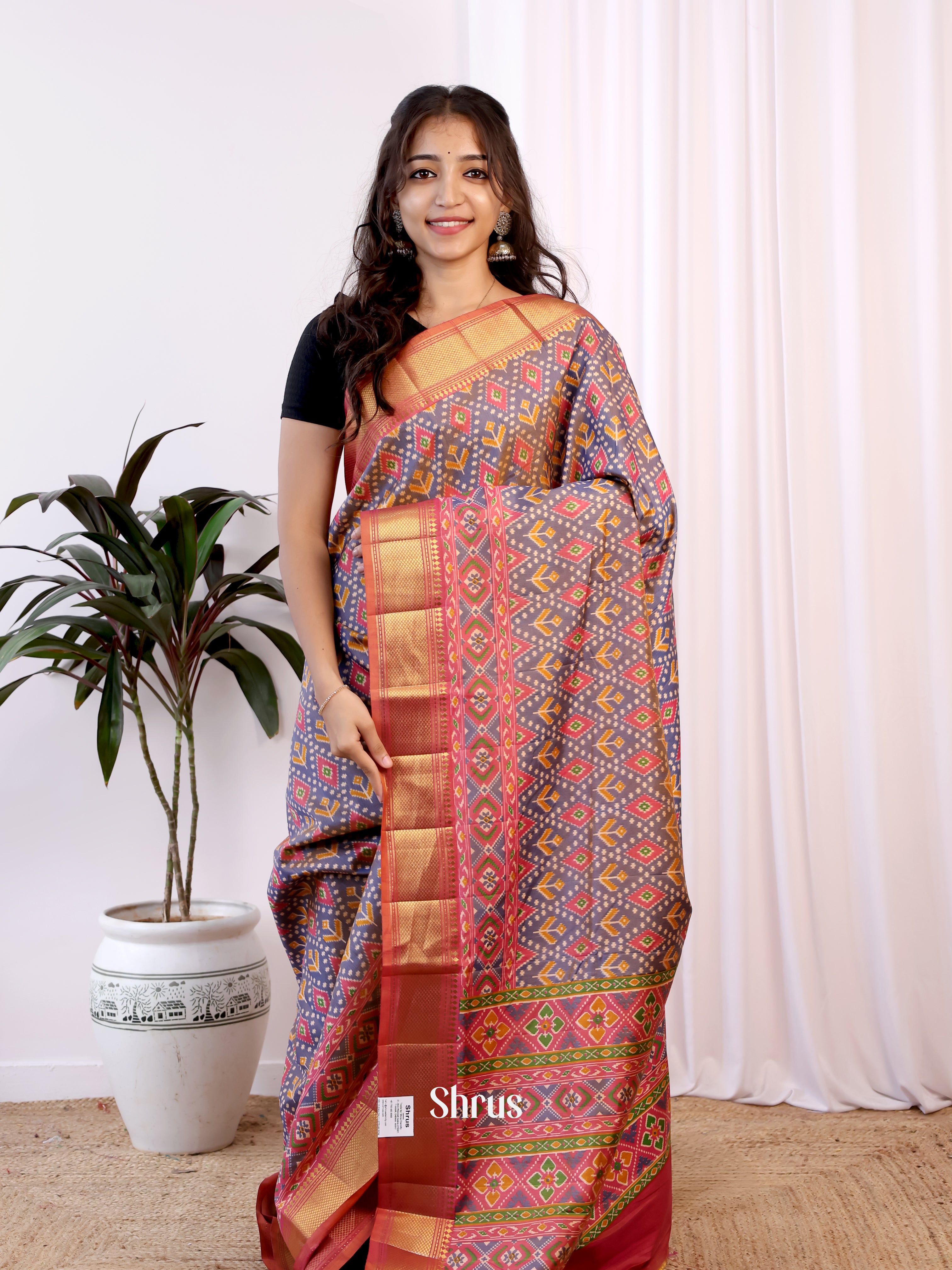 Purple & Pink - Semi Patola Saree - Shop on Shrus.com