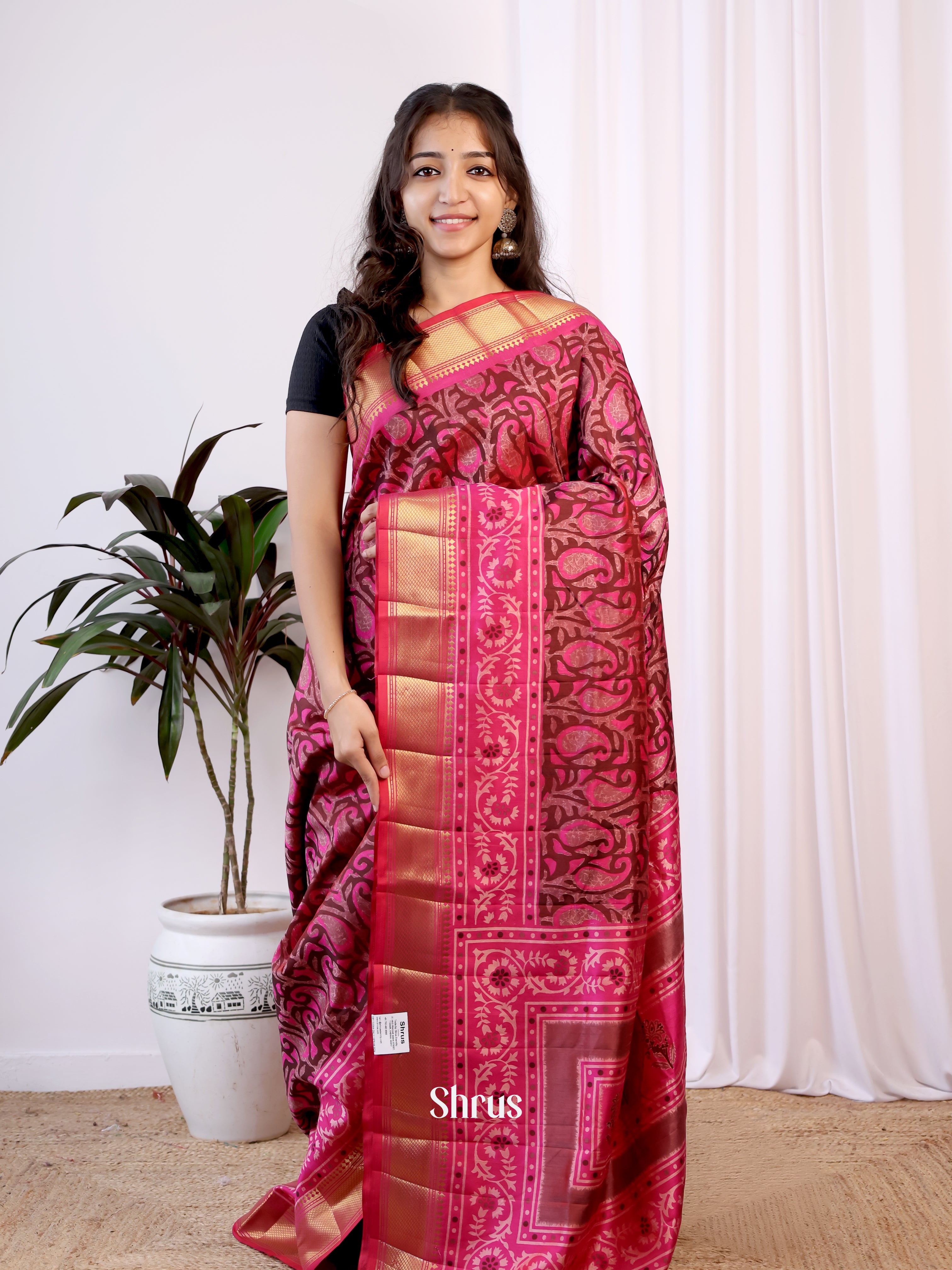 Maroon & Pink - Semi Patola Saree - Shop on Shrus.com