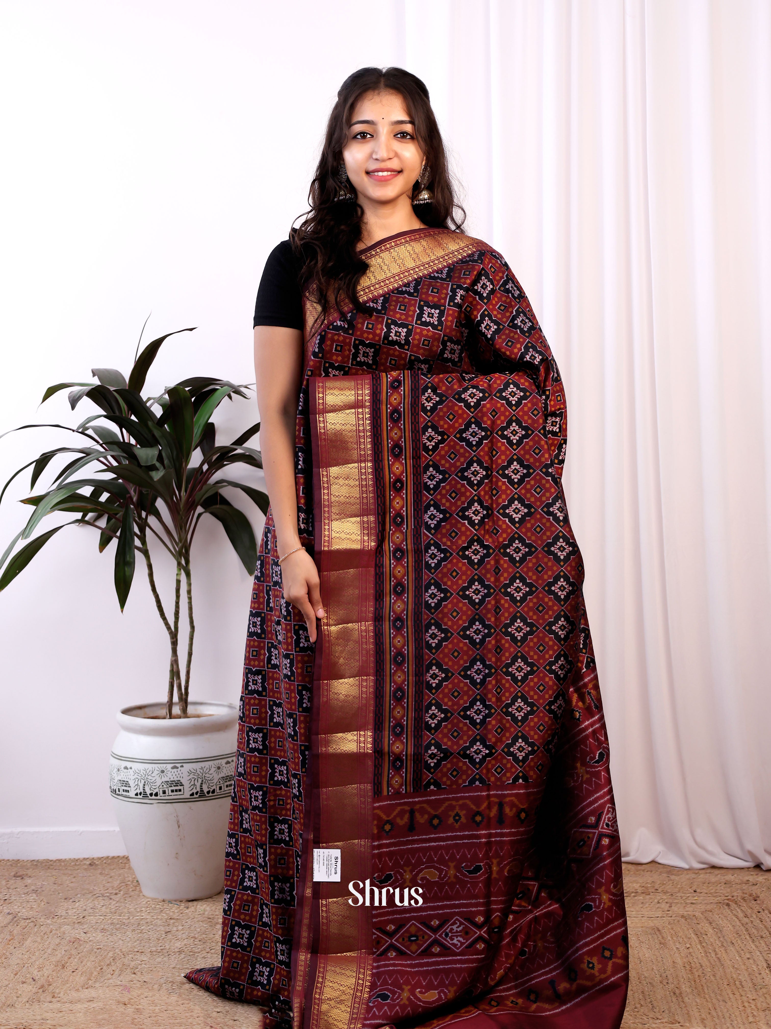 Black & Maroon - Semi Patola Saree - Shop on Shrus.com