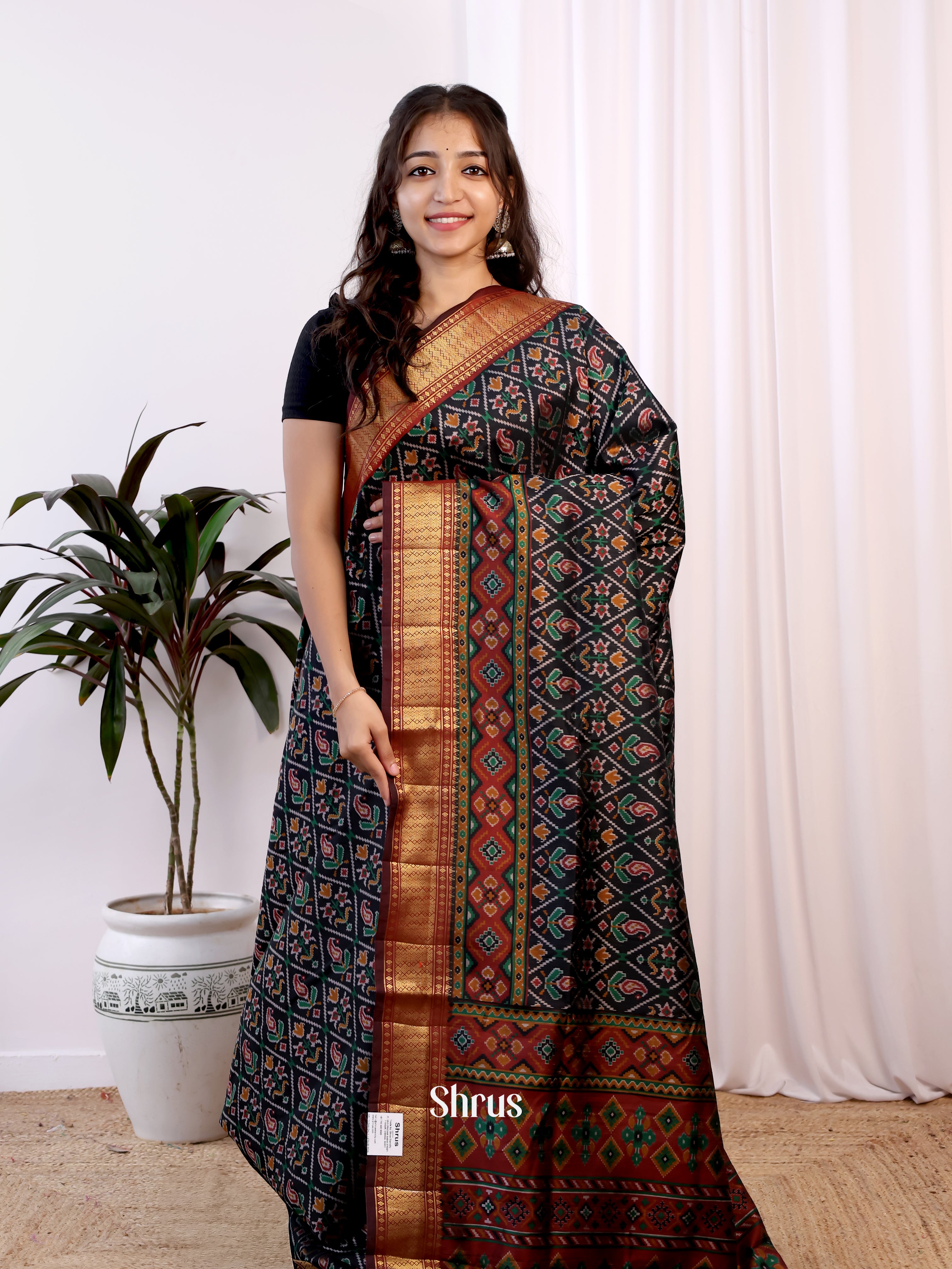 Black & Maroon - Semi Patola Saree - Shop on Shrus.com