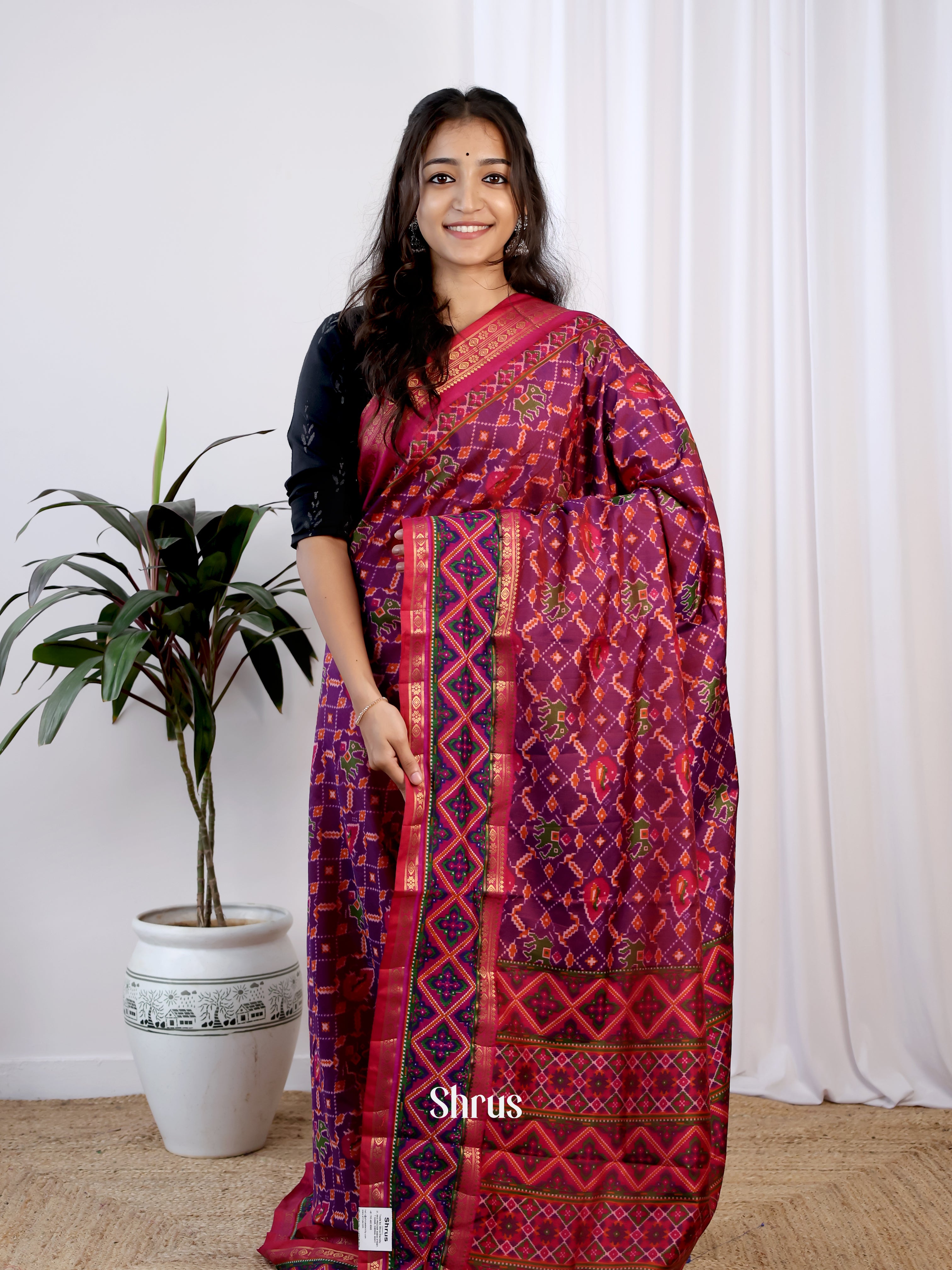 Purple & Maroon- Semi Patola Saree - Shop on Shrus.com