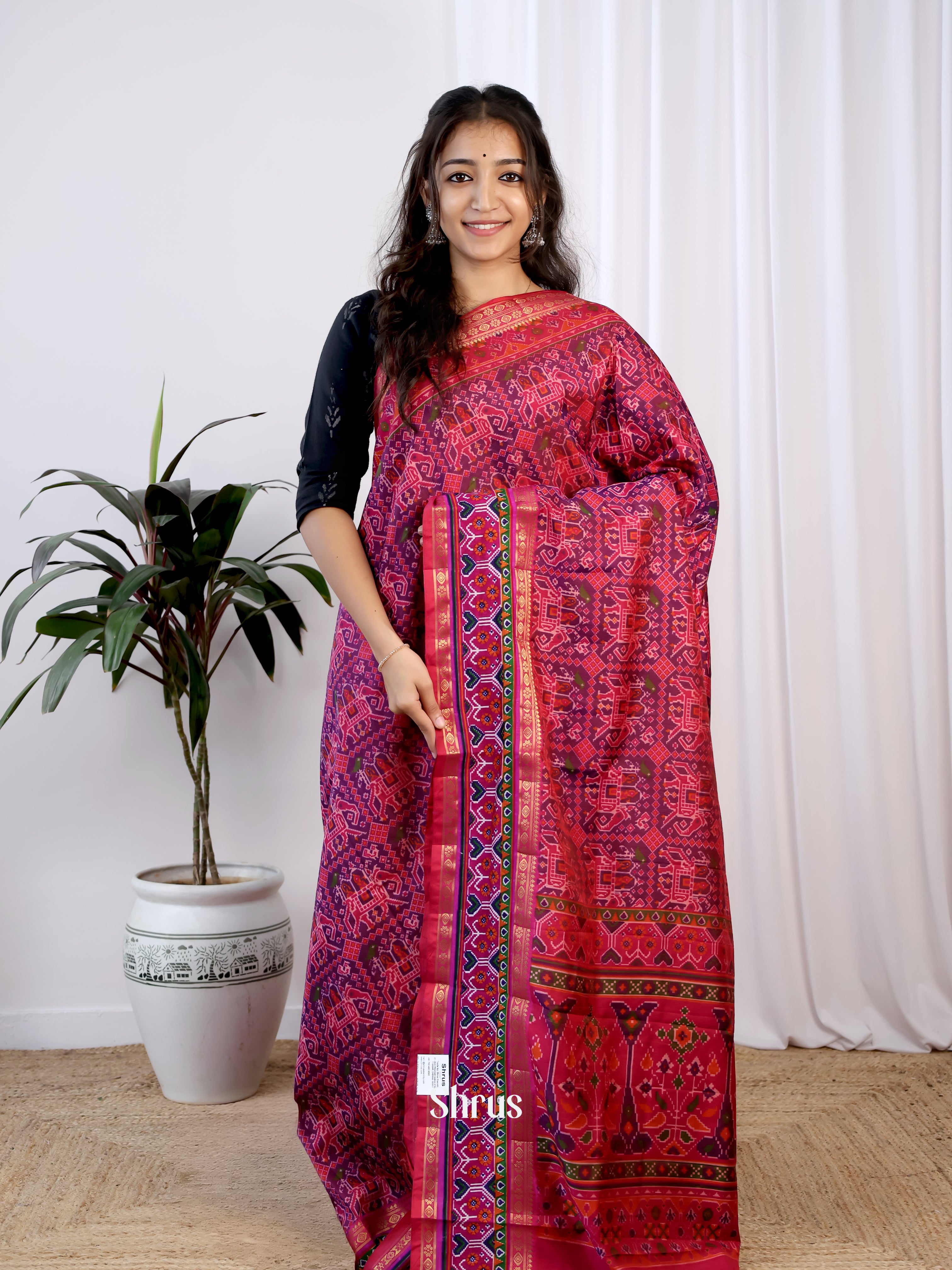 Purple & Maroon- Semi Patola Saree - Shop on Shrus.com