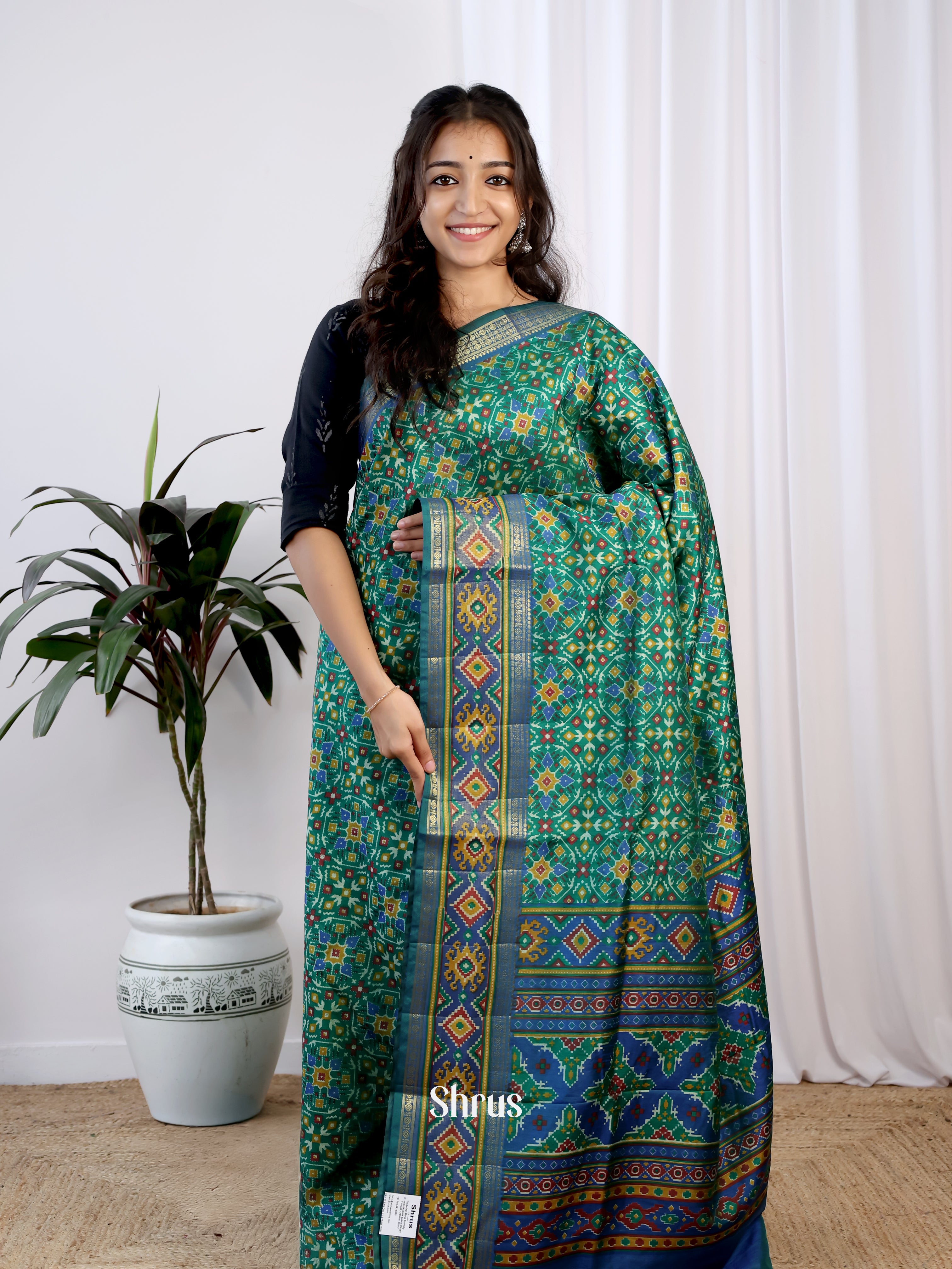 Green & Blue - Semi Patola Saree - Shop on Shrus.com