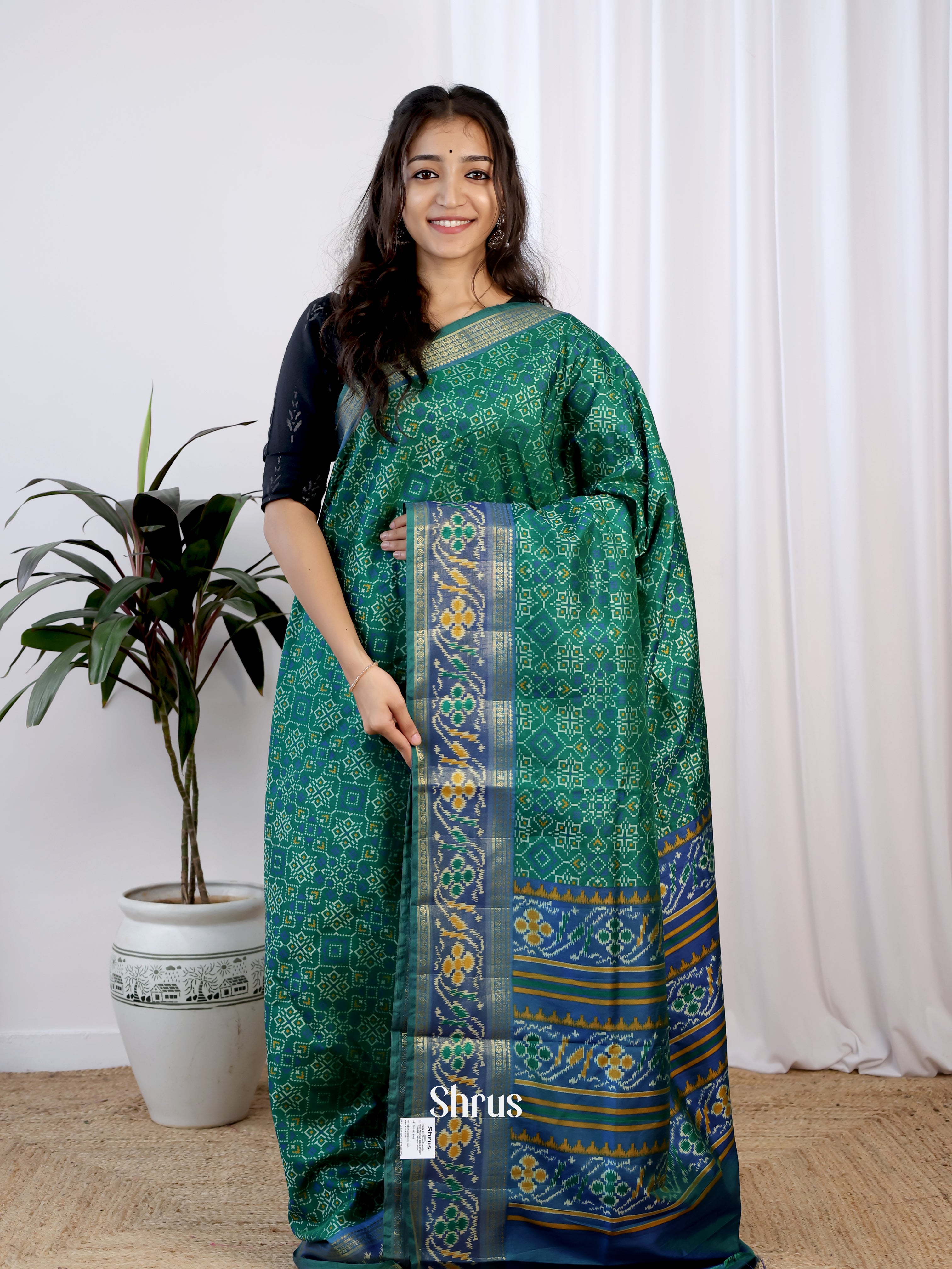 Green & Blue - Semi Patola Saree - Shop on Shrus.com