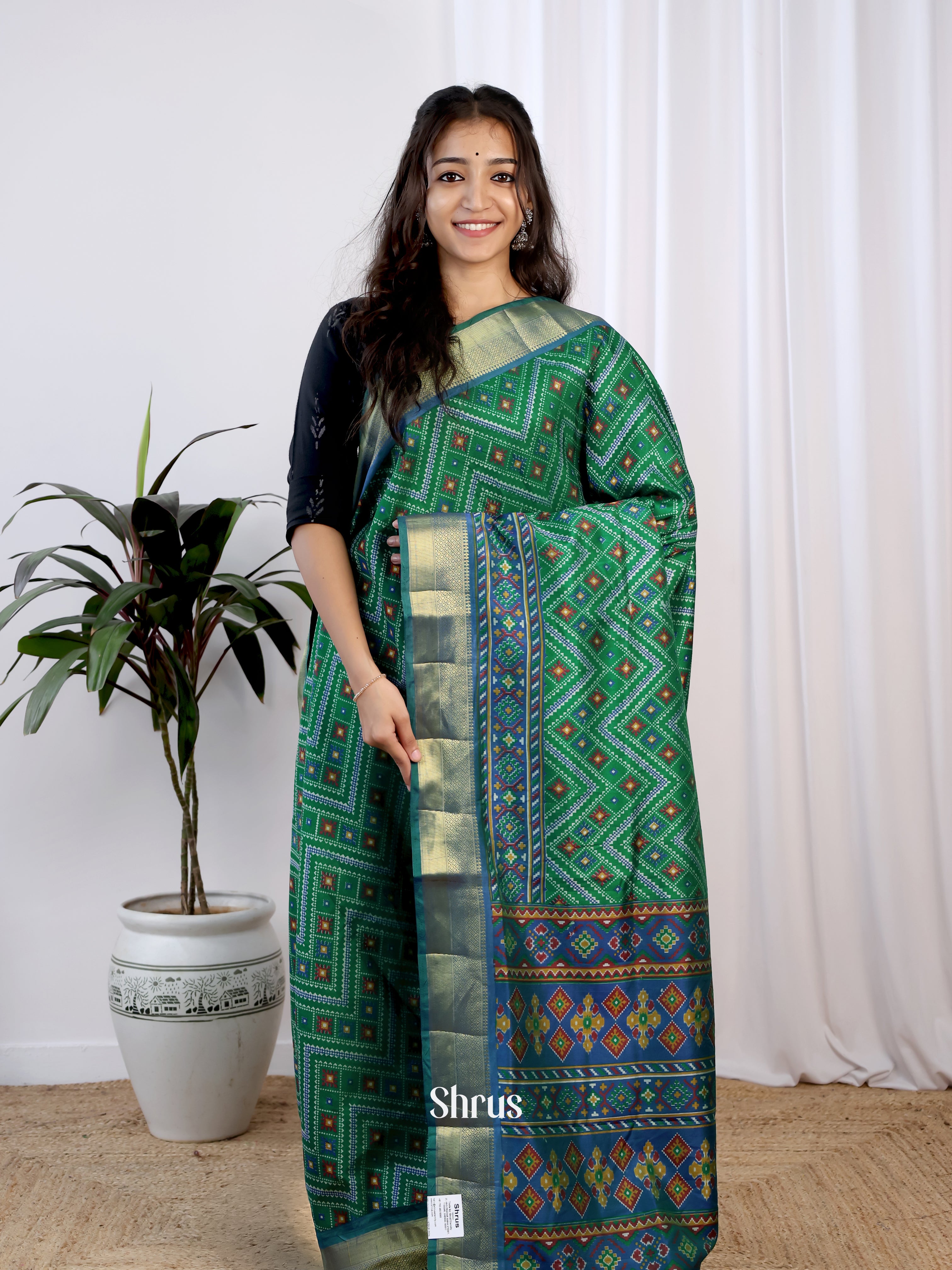 Green & Blue- Semi Patola Saree - Shop on Shrus.com