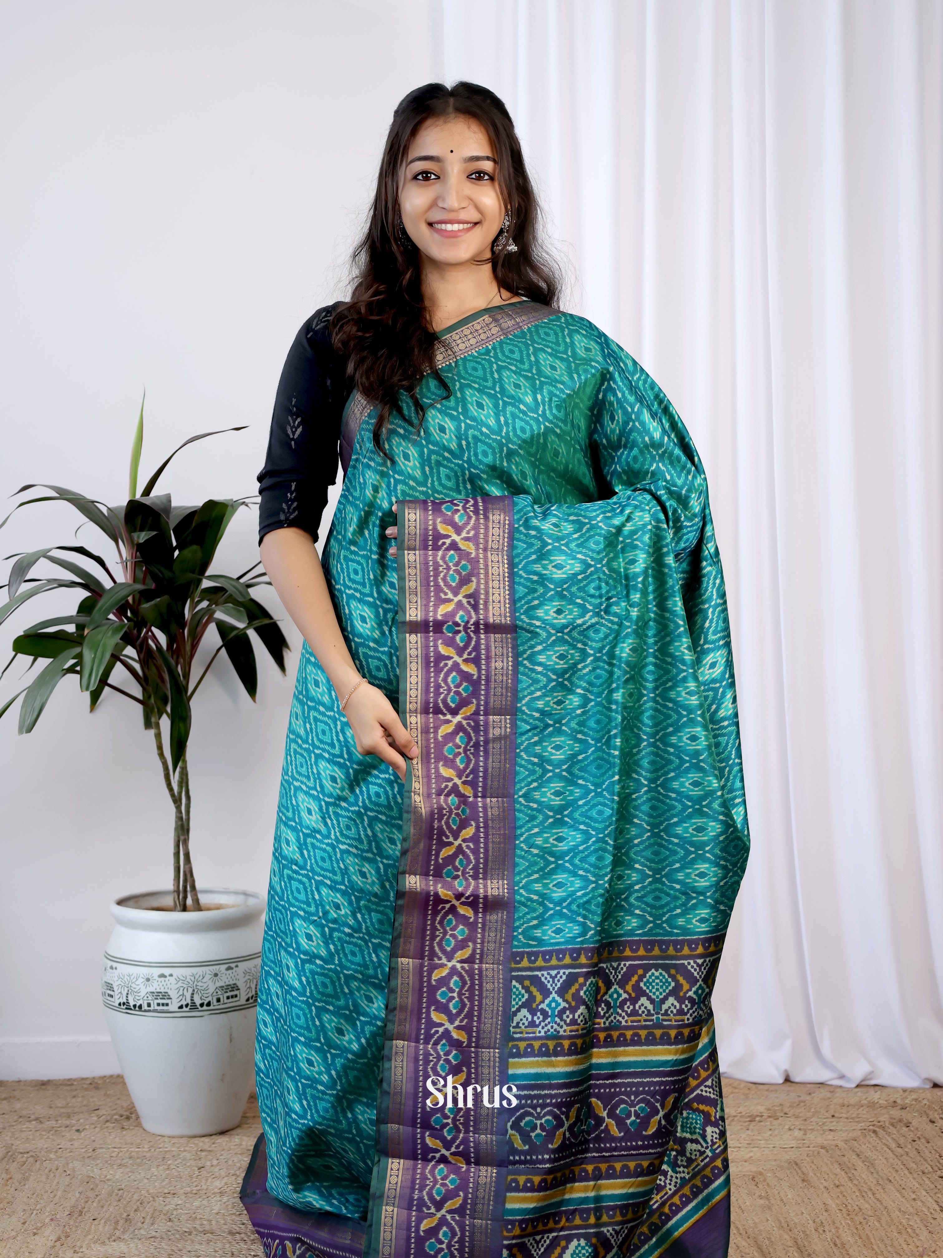 Teal & Violet- Semi Patola Saree - Shop on Shrus.com
