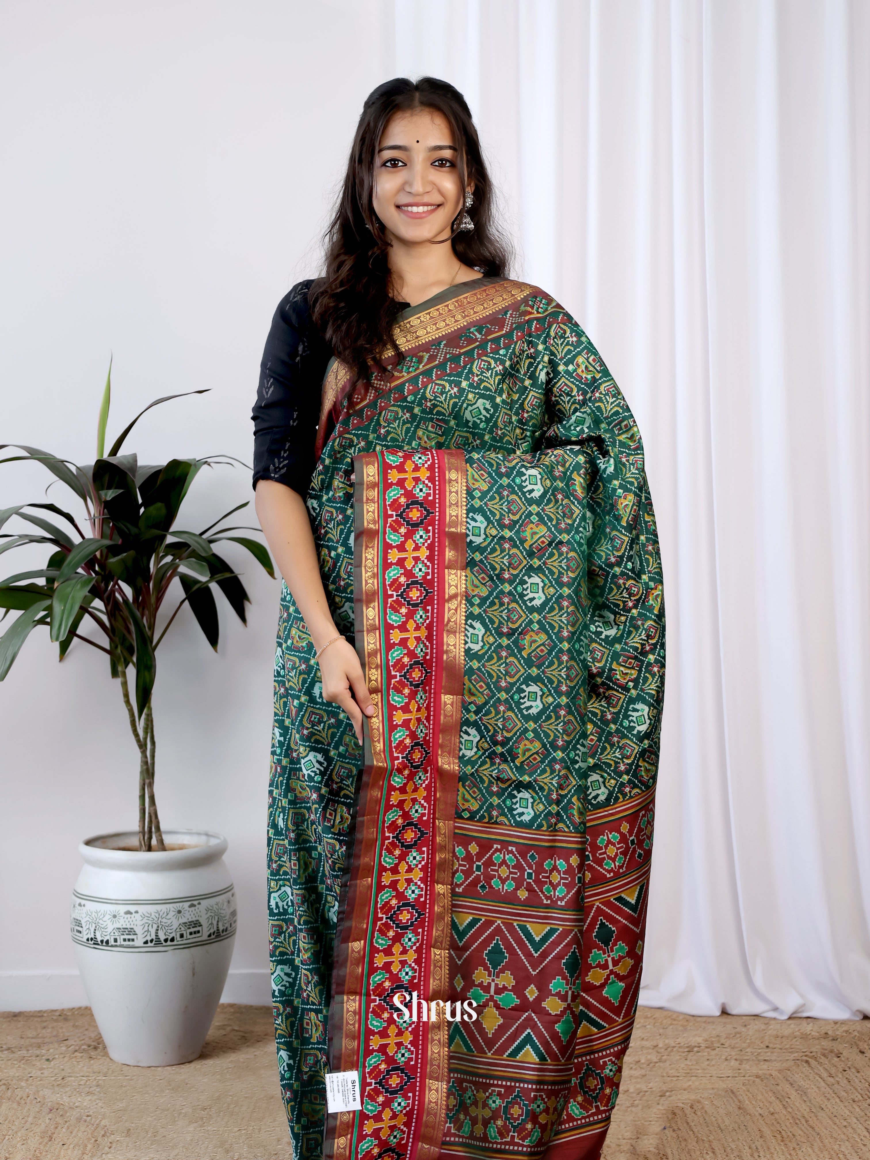 Green & Brown - Semi Patola Saree - Shop on Shrus.com