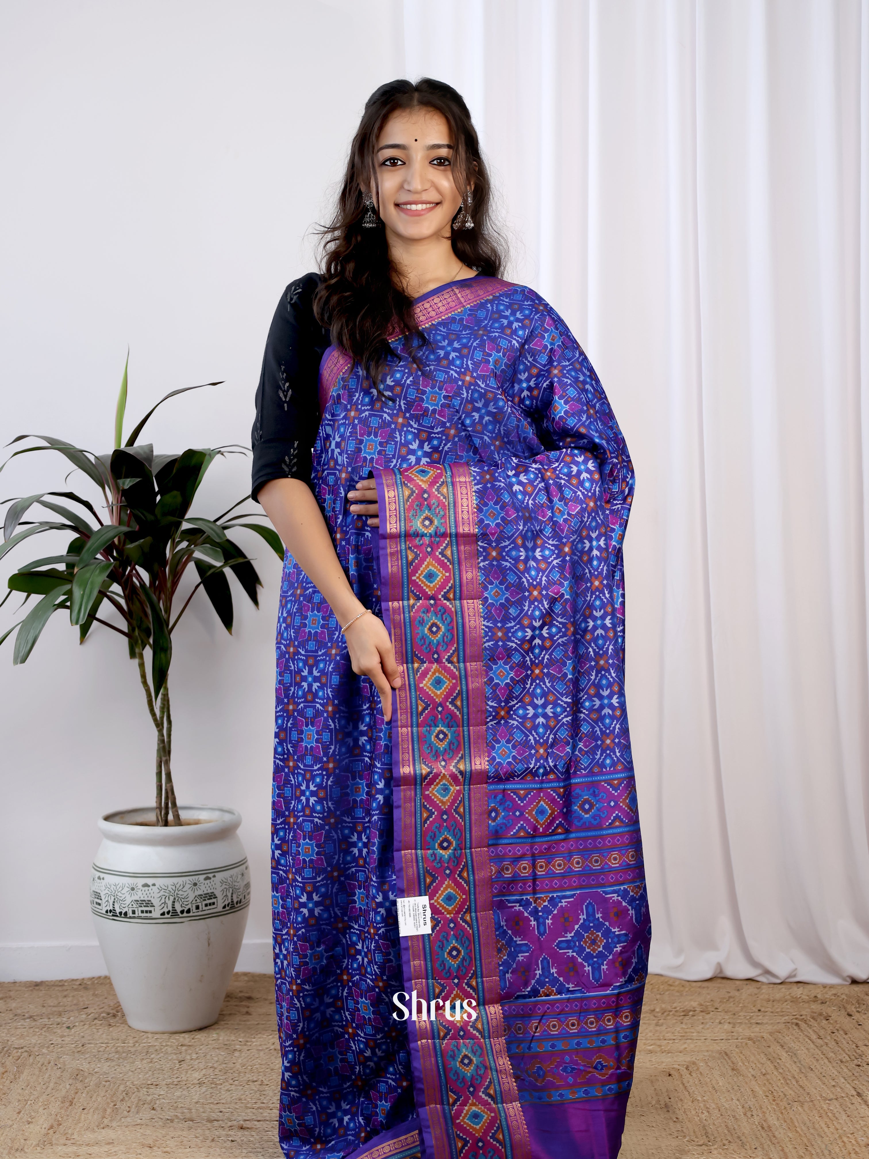 Blue & Purple - Semi Patola Saree - Shop on Shrus.com