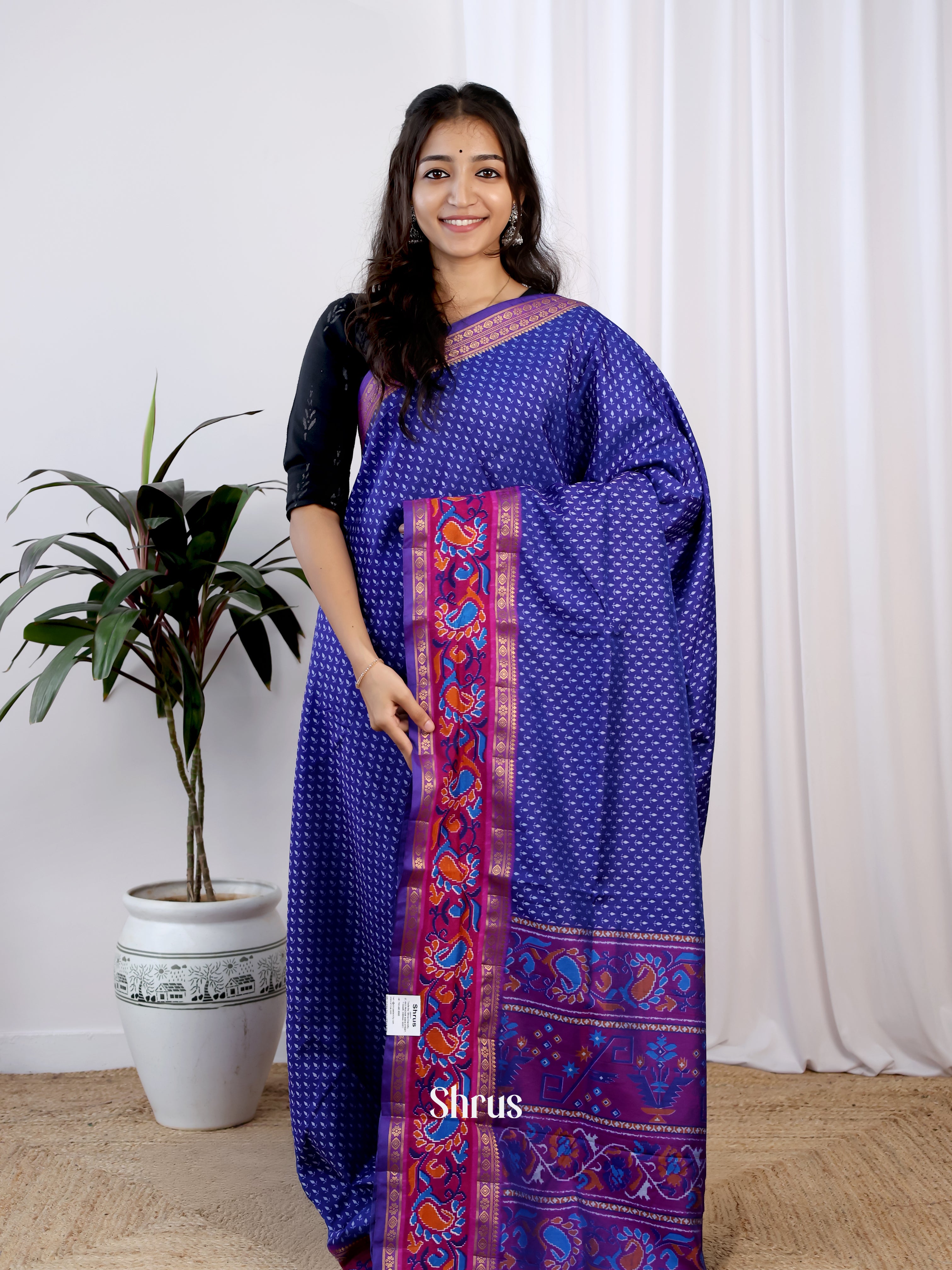 Blue & Purple - Semi Patola Saree - Shop on Shrus.com