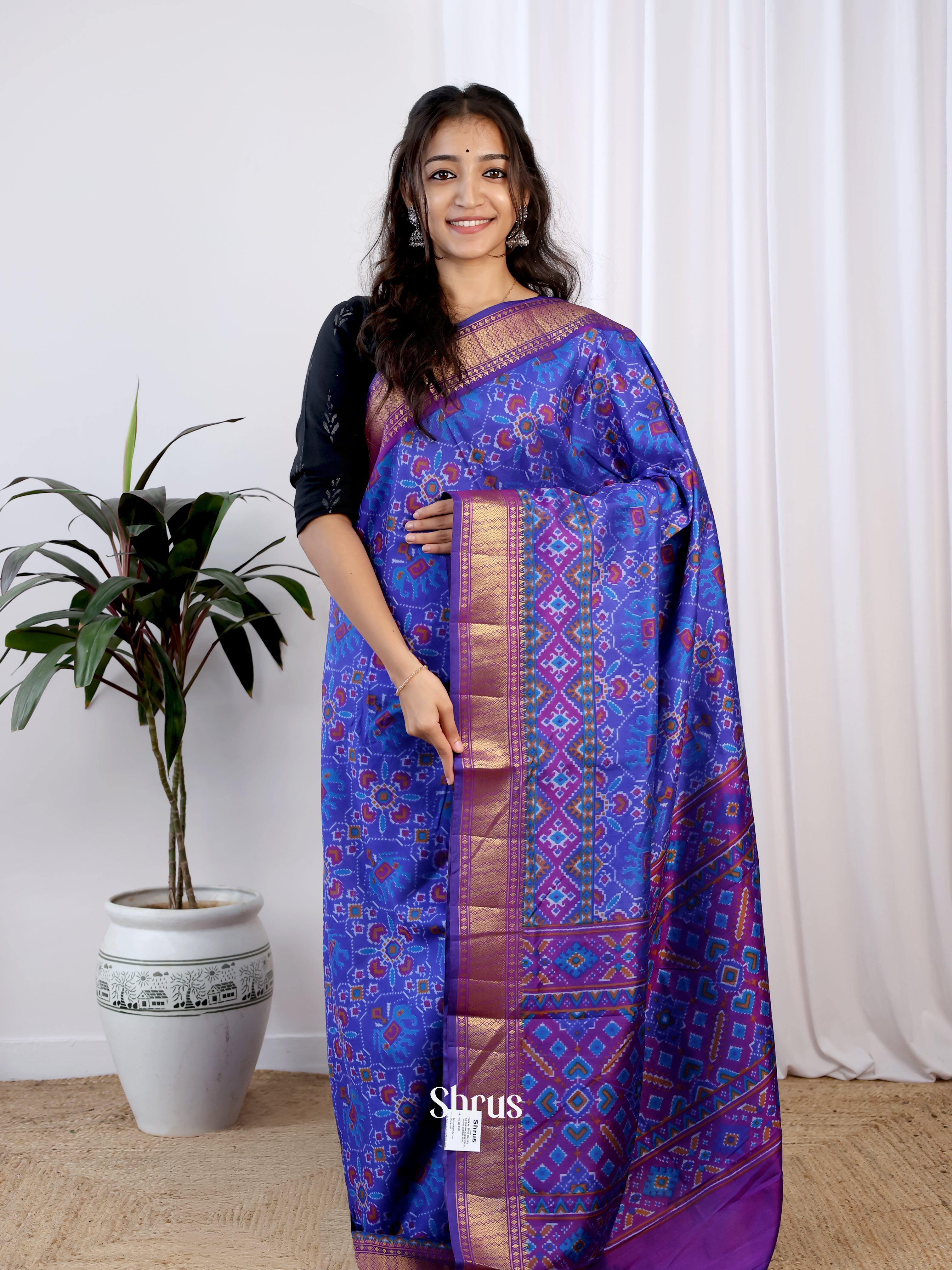 Blue & Purple - Semi Patola Saree - Shop on Shrus.com