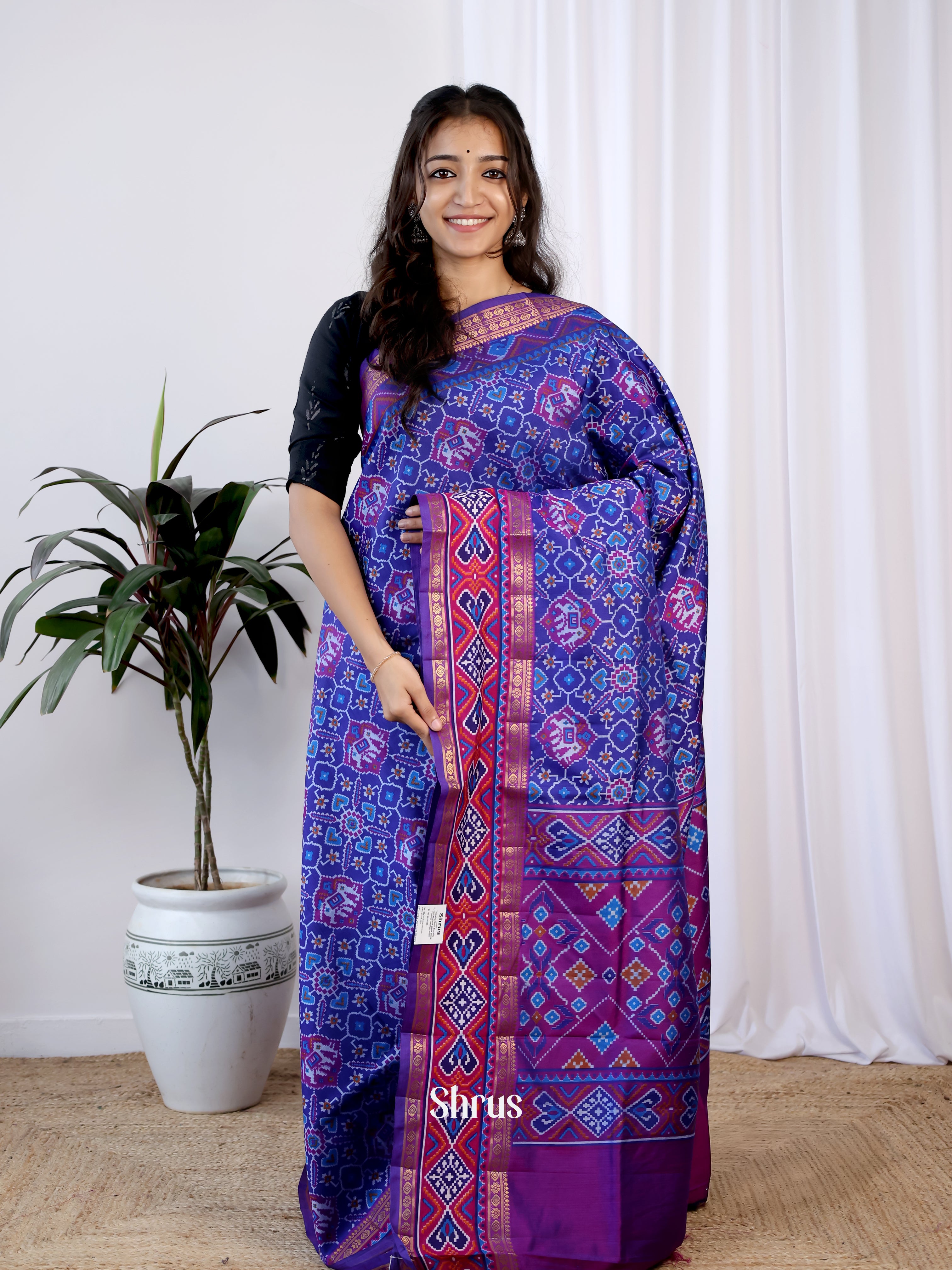 Blue & Purple - Semi Patola Saree - Shop on Shrus.com