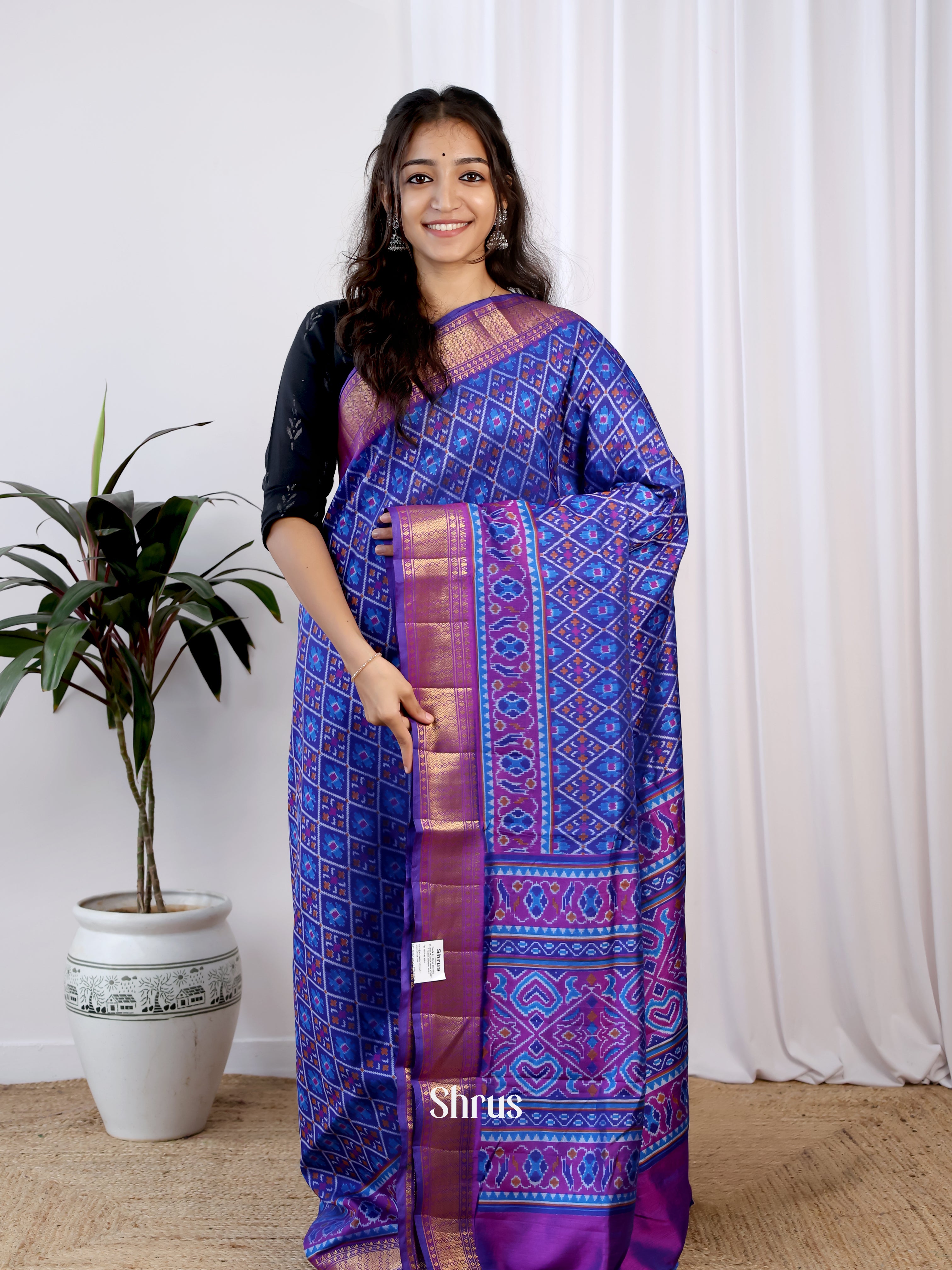 Blue& Purple- Semi Patola Saree - Shop on Shrus.com