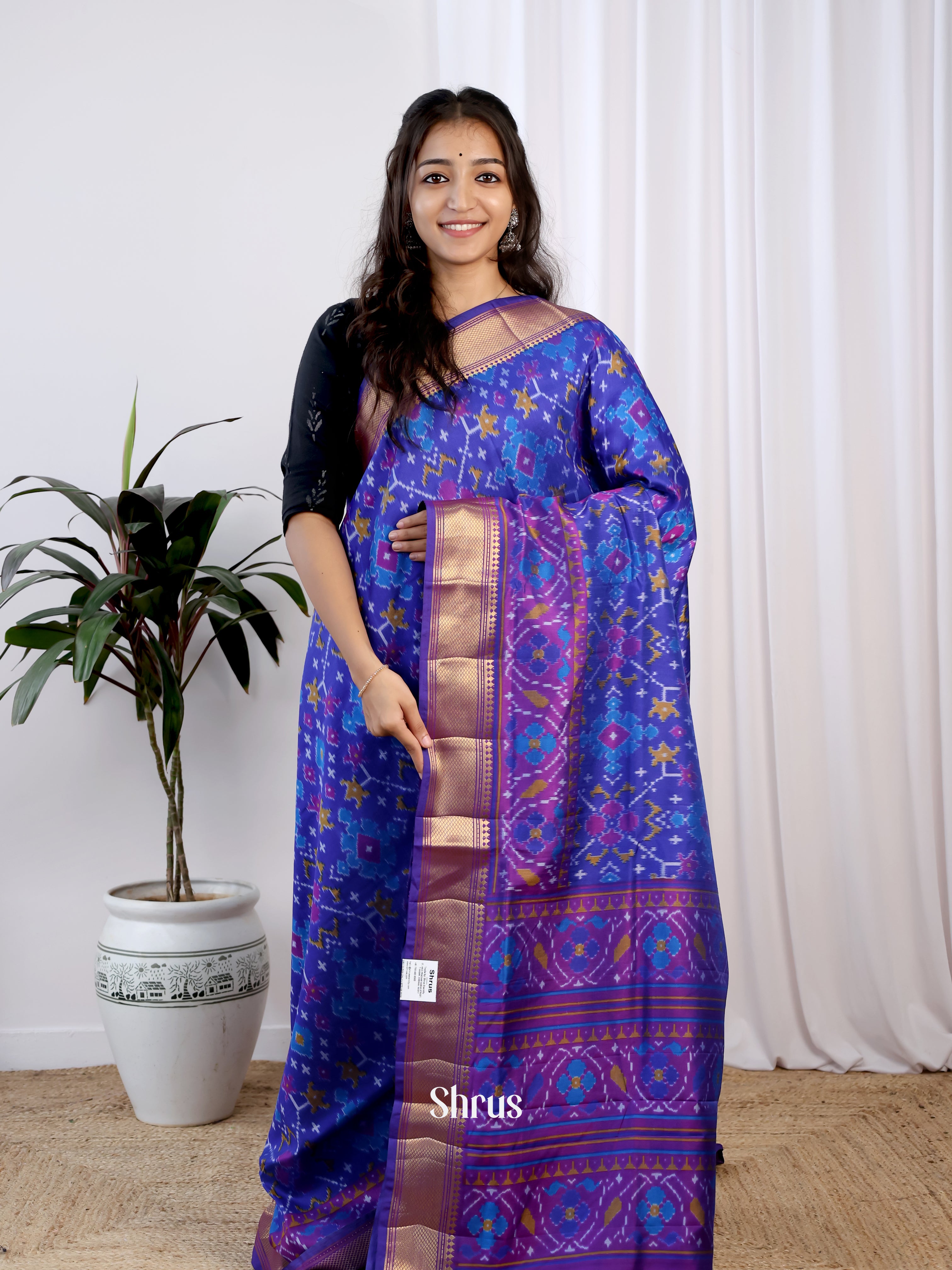 Blue & Purple - Semi Patola Saree - Shop on Shrus.com