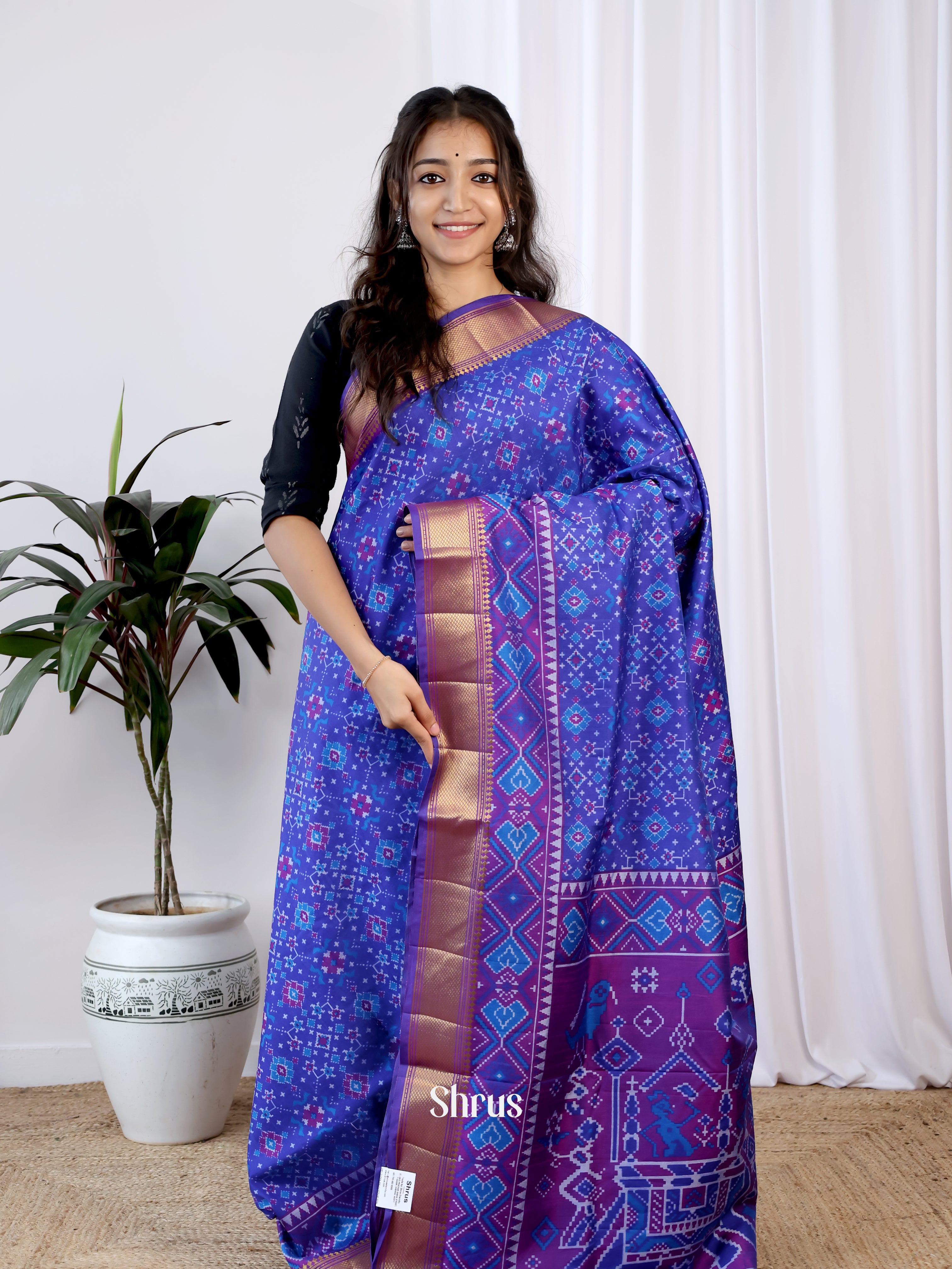 Blue & Purple- Semi Patola Saree - Shop on Shrus.com