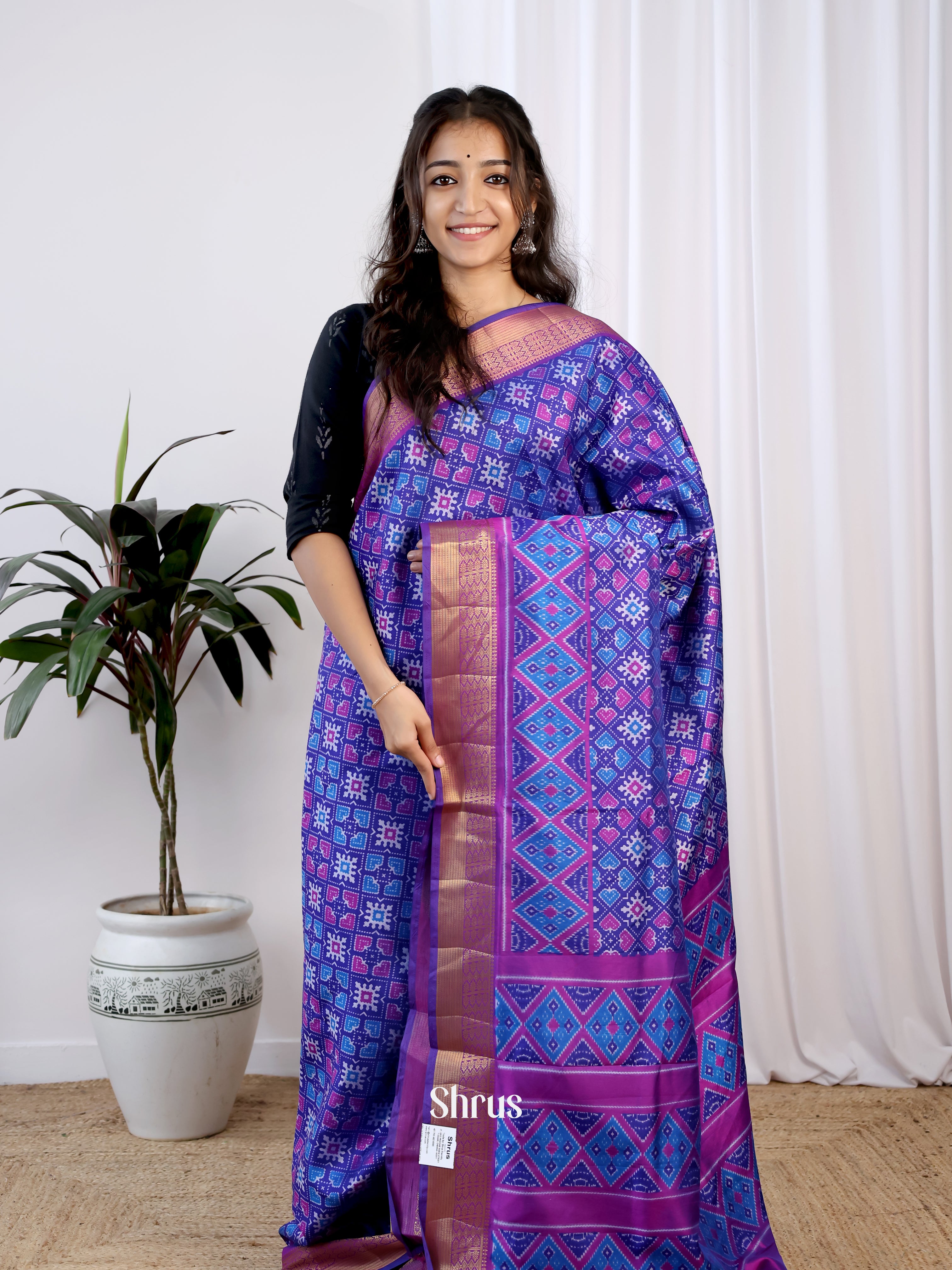 Blue & Purple - Semi Patola Saree - Shop on Shrus.com