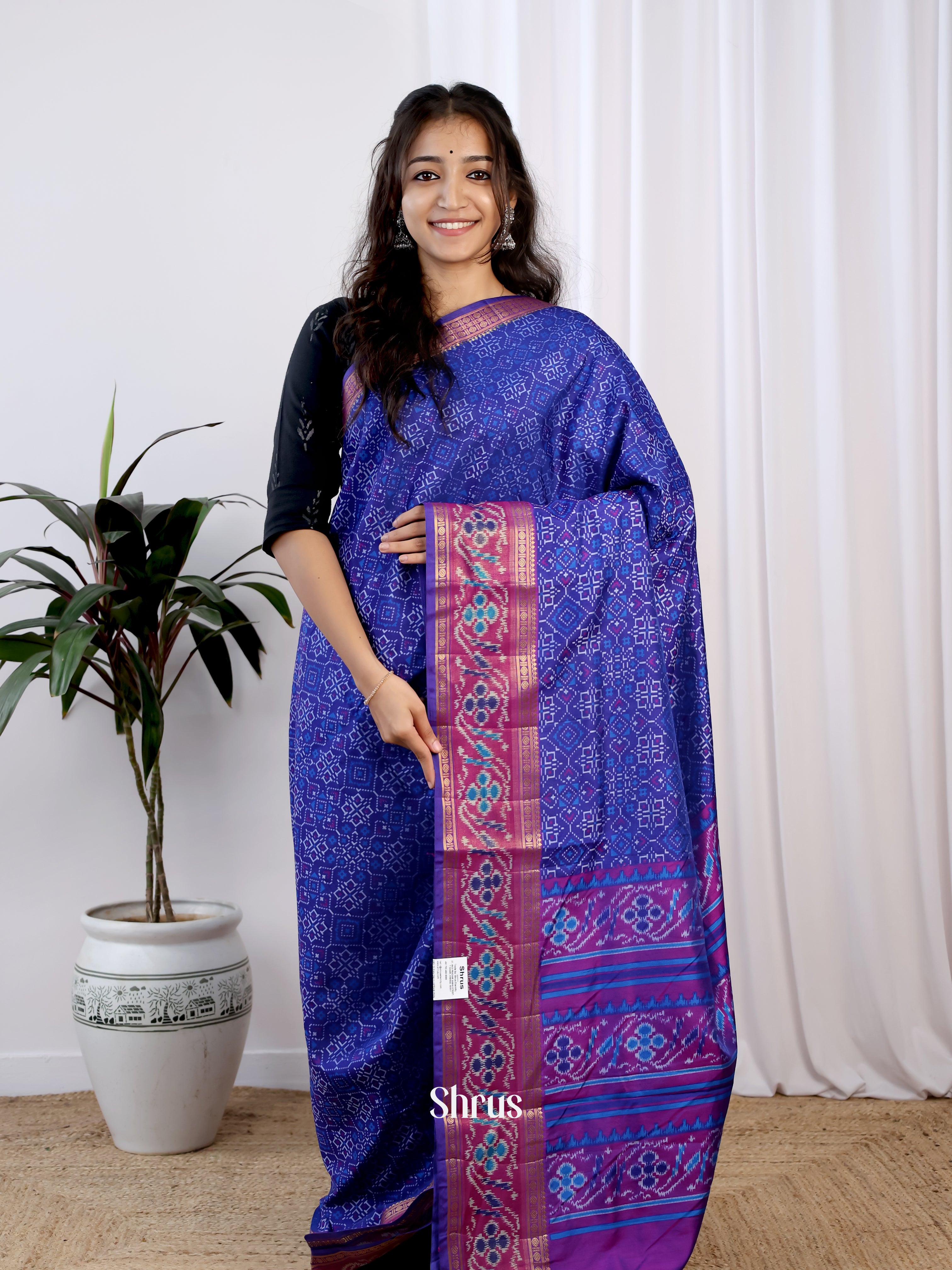Blue & Purple - Semi Patola Saree - Shop on Shrus.com