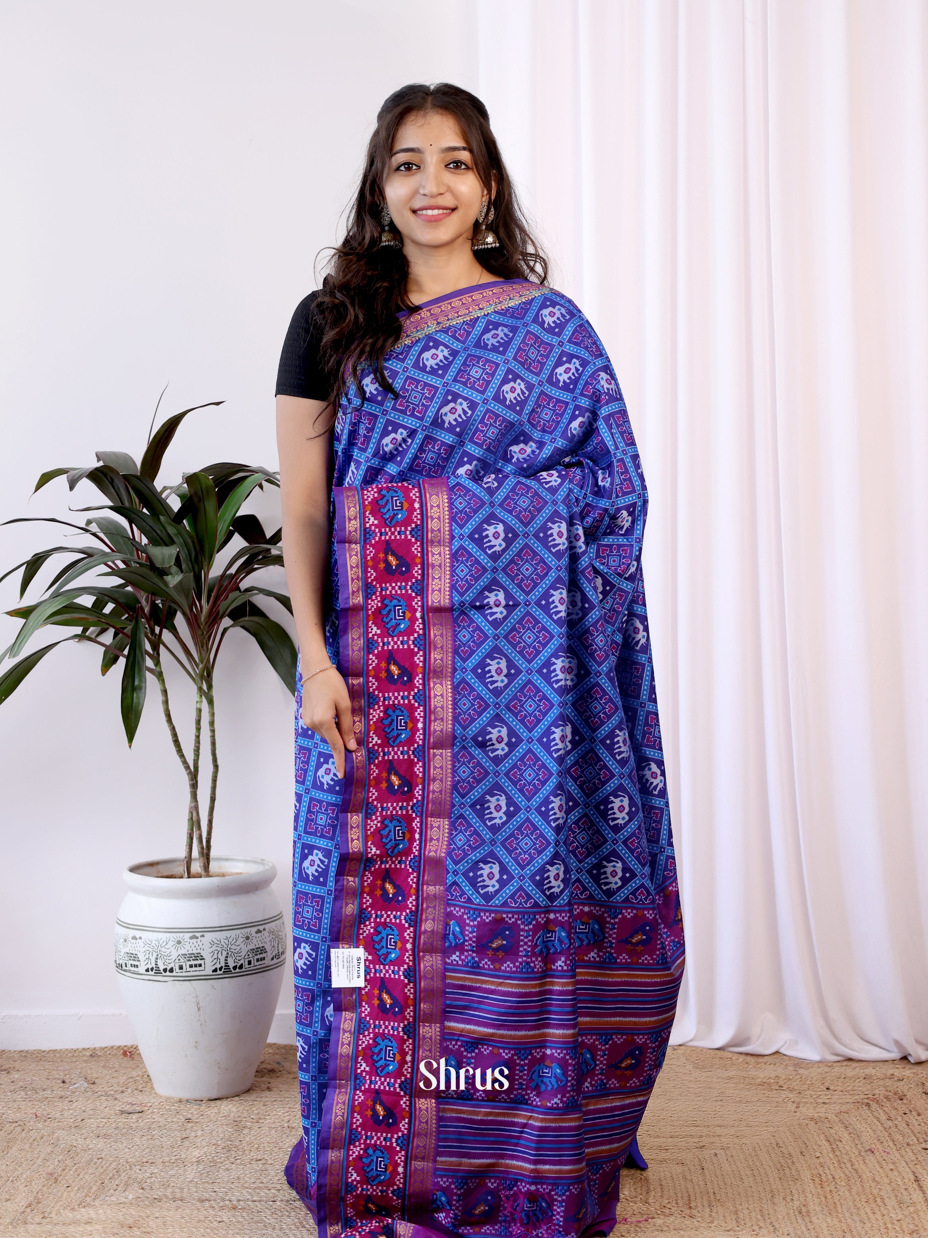 Blue & Purple - Semi Patola Saree - Shop on Shrus.com