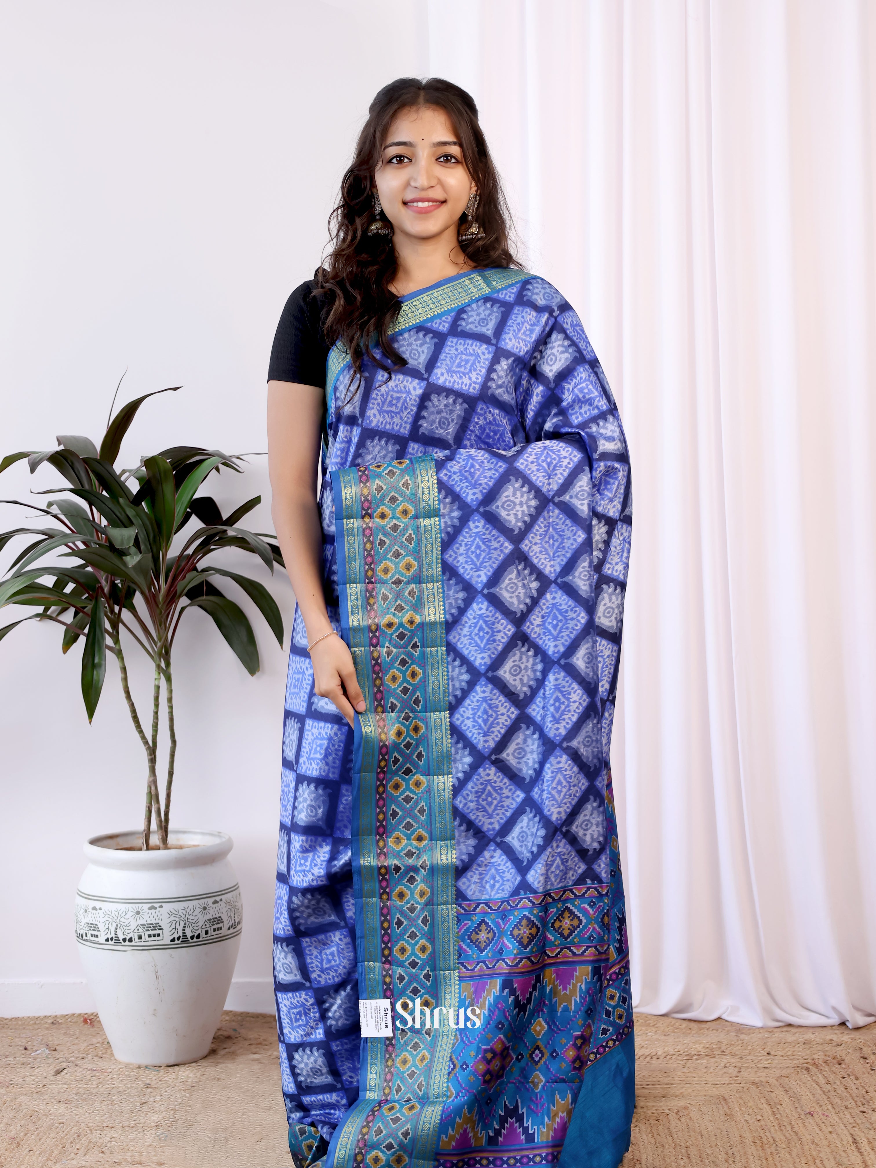 Blue - Semi Patola Saree - Shop on Shrus.com