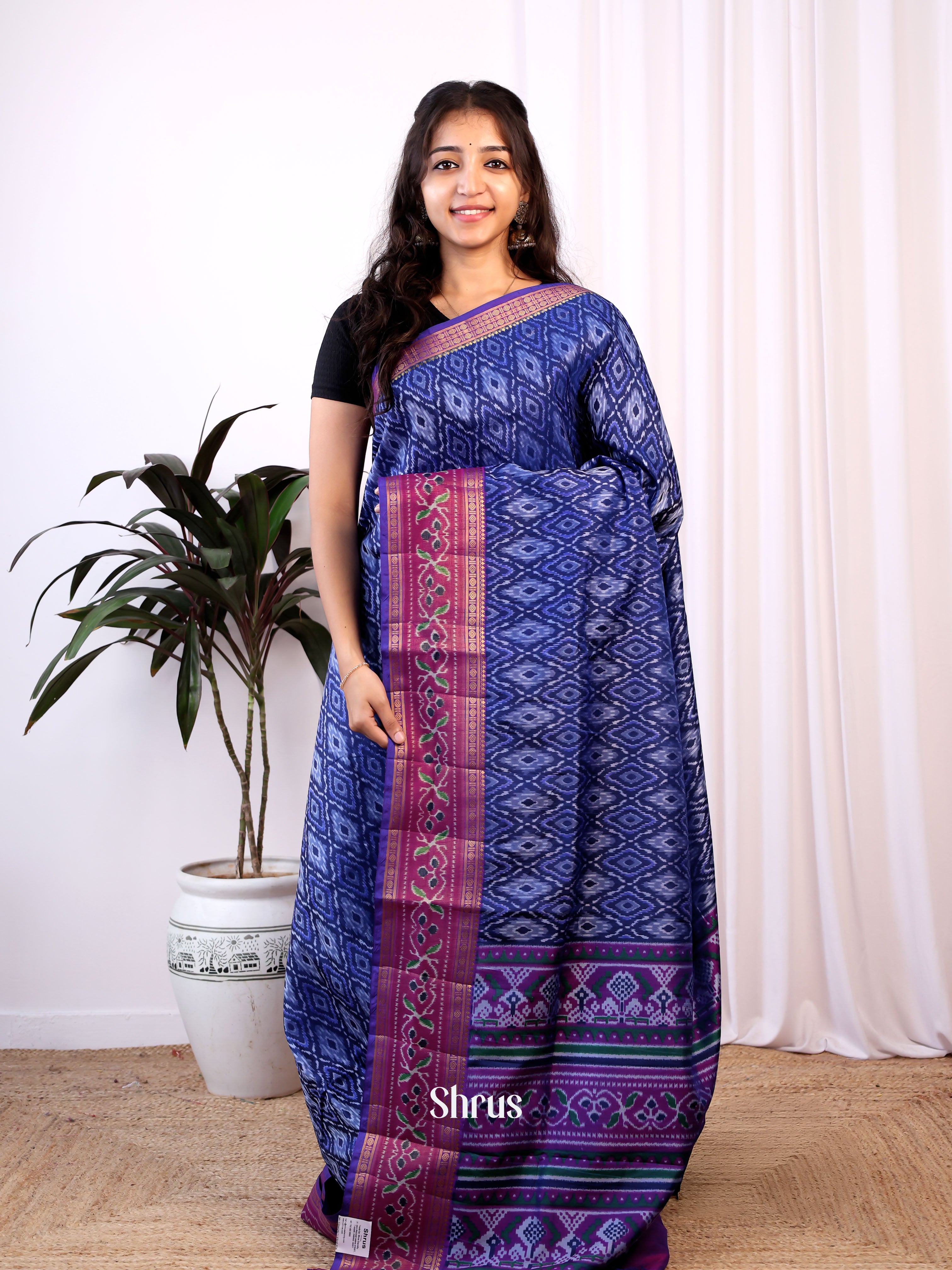 Blue & Purple - Semi Patola Saree - Shop on Shrus.com