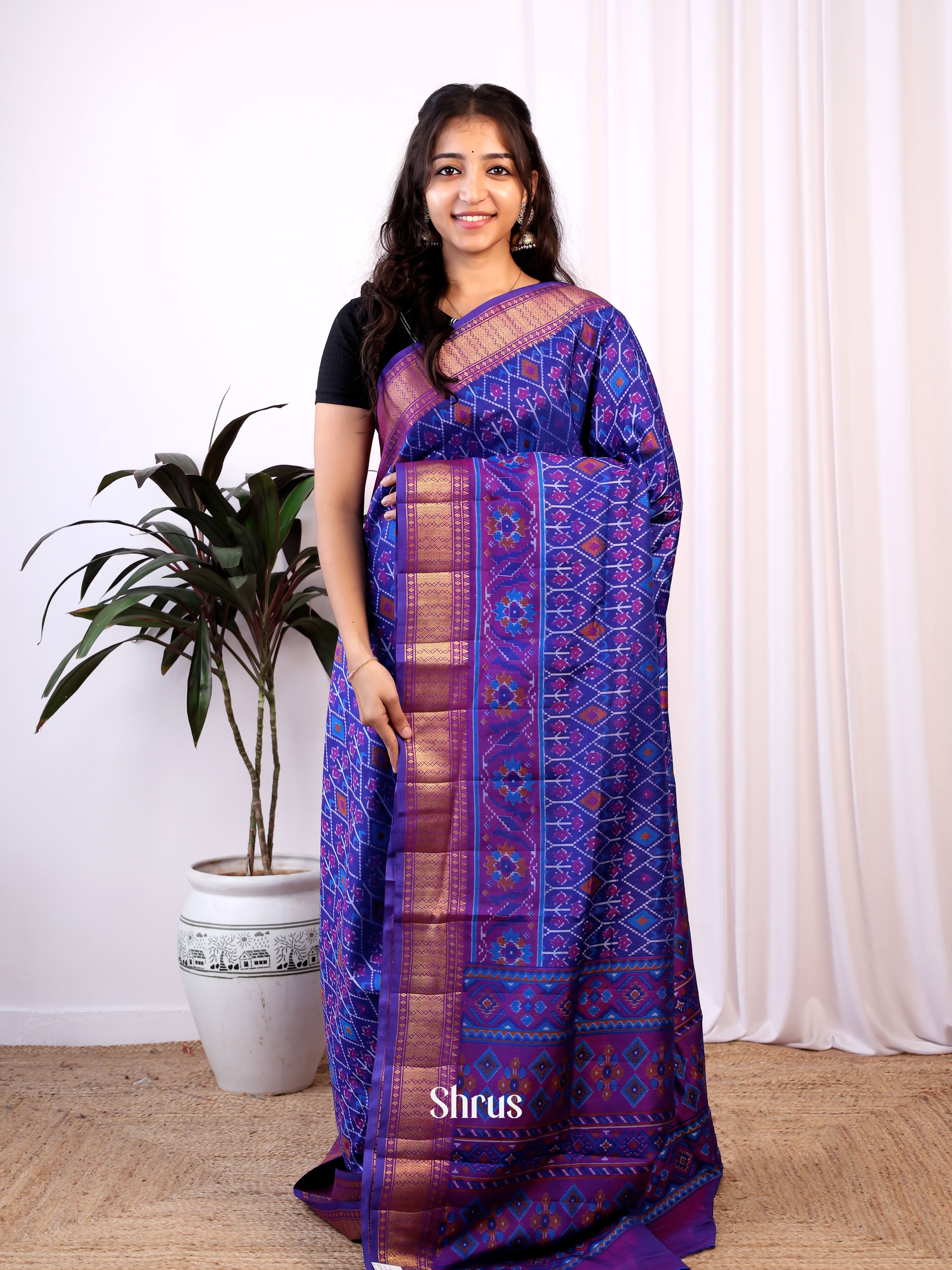Blue & Purple - Semi Patola Saree - Shop on Shrus.com