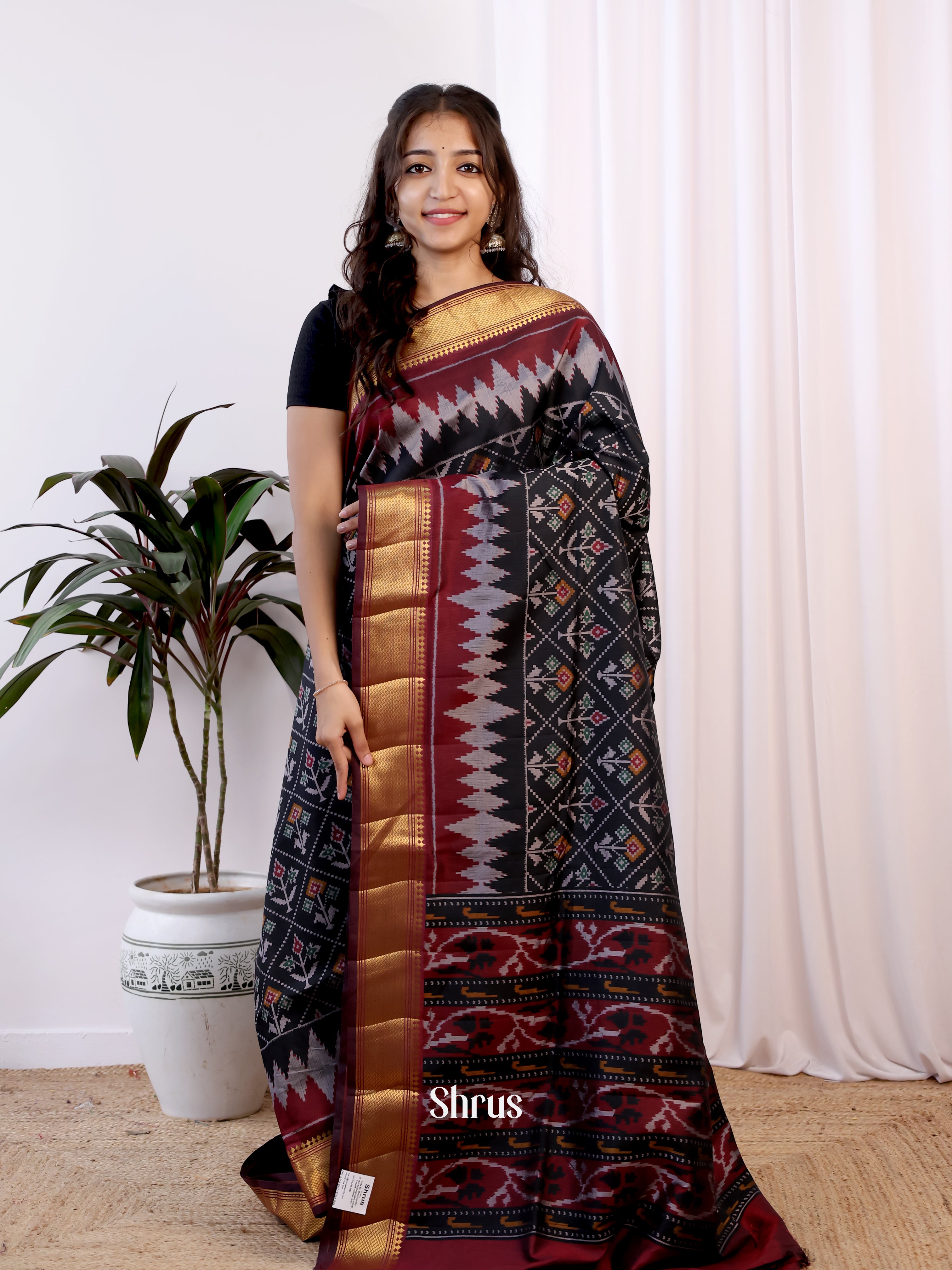 Black & Maroon - Semi Patola Saree - Shop on Shrus.com