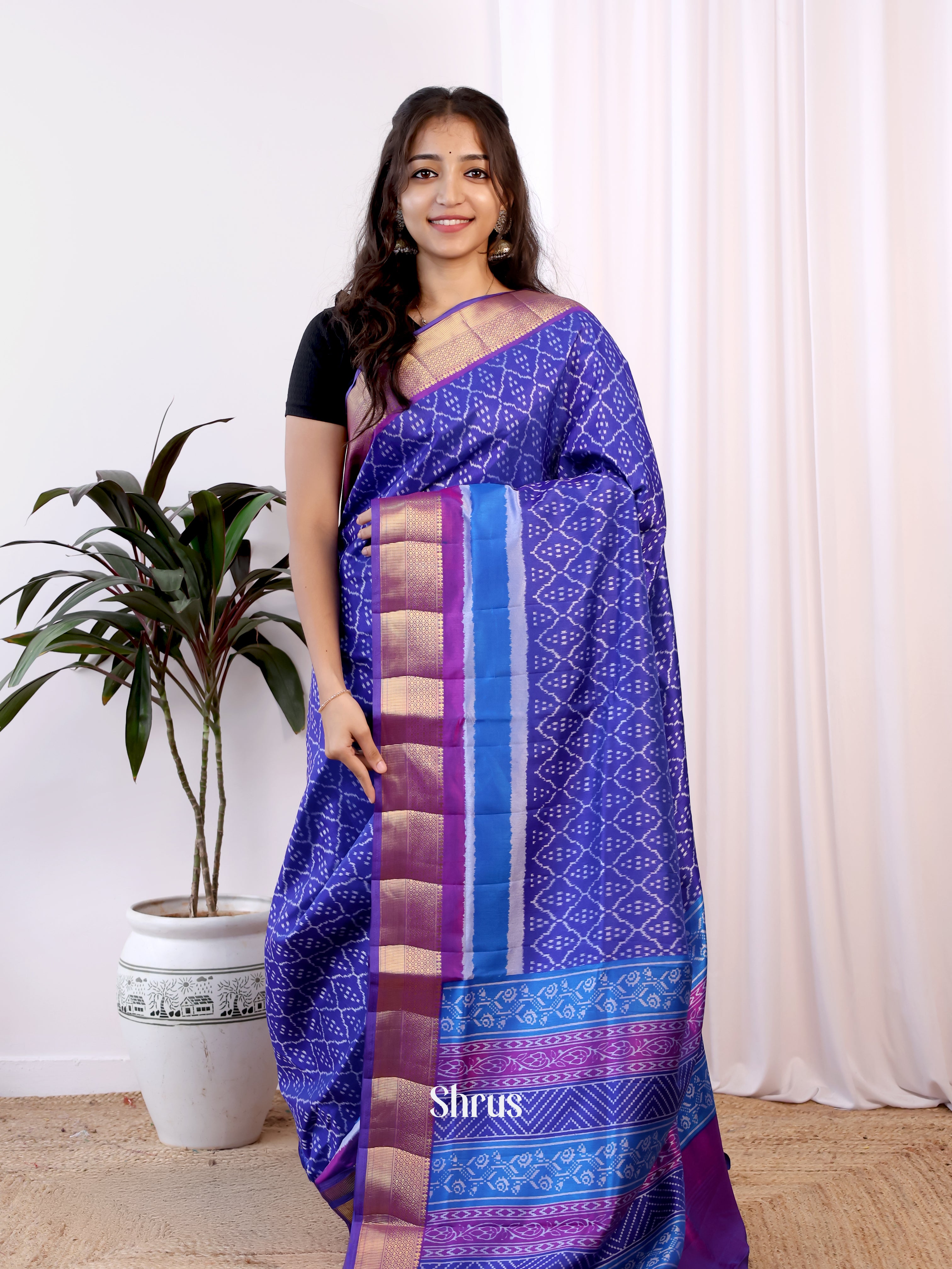 Blue & Purple - Semi Patola Saree - Shop on Shrus.com