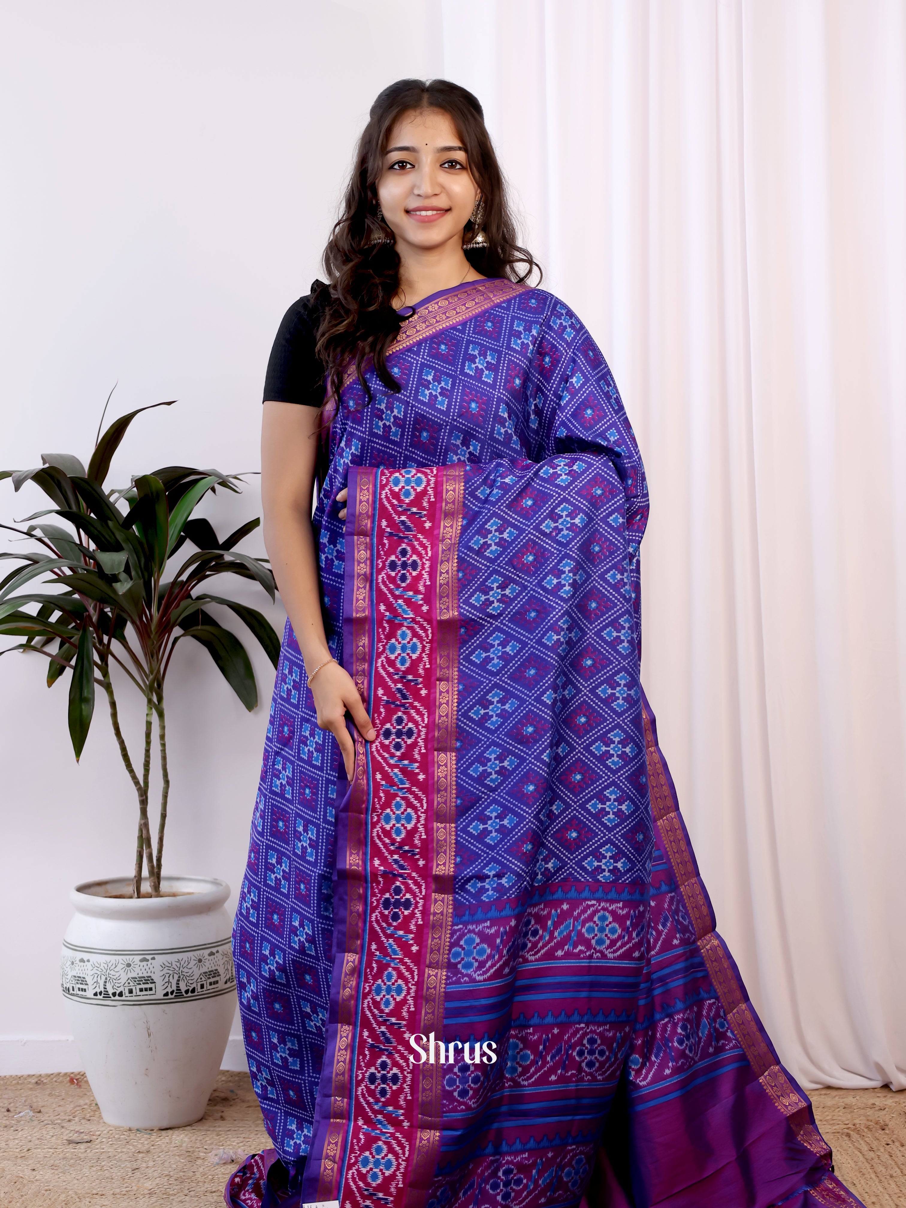 Blue & Purple - Semi Patola Saree - Shop on Shrus.com