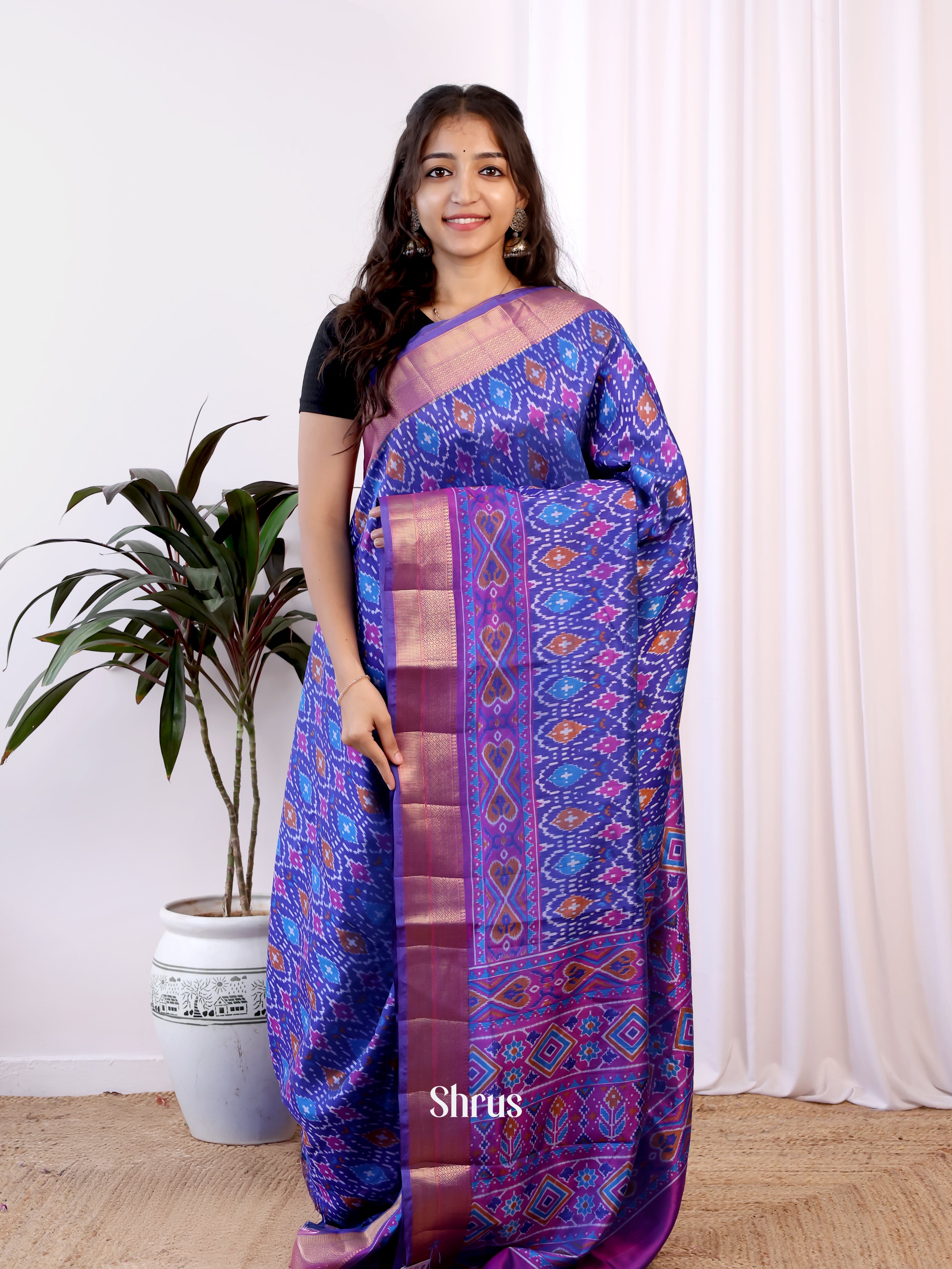 Blue & Purple - Semi Patola Saree - Shop on Shrus.com
