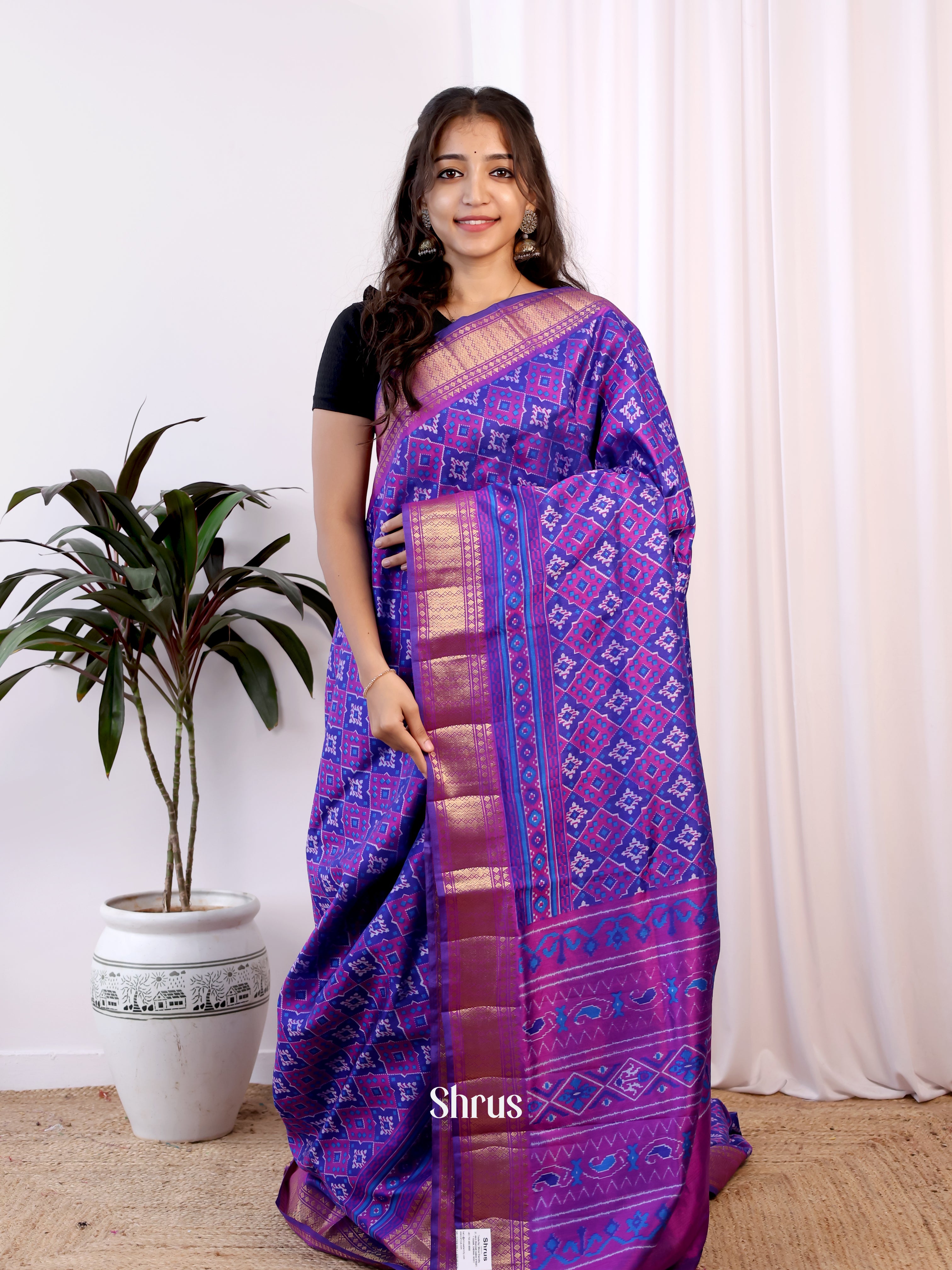 Blue & Purple - Semi Patola Saree - Shop on Shrus.com