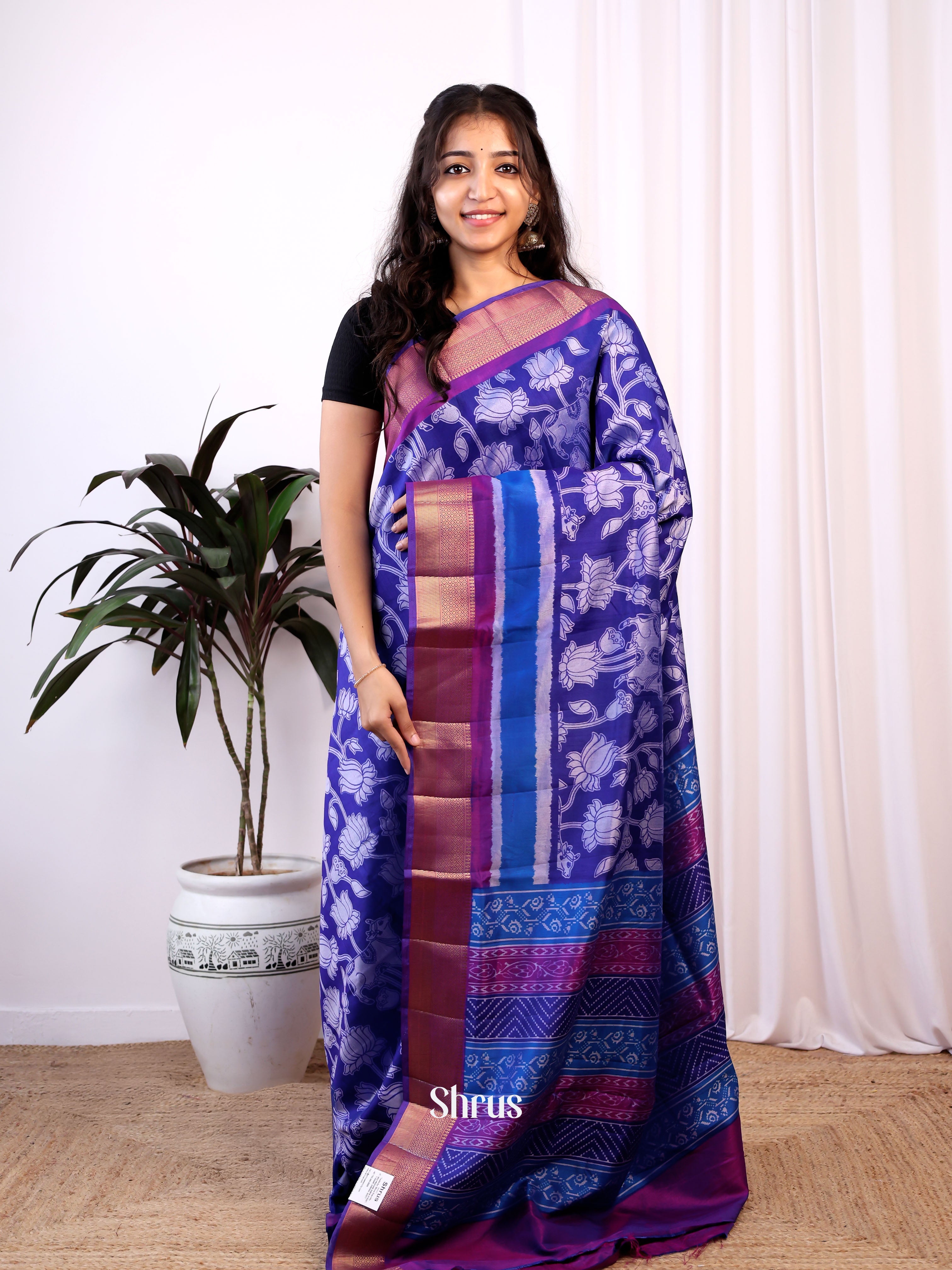 Blue & Purple - Semi Patola Saree - Shop on Shrus.com
