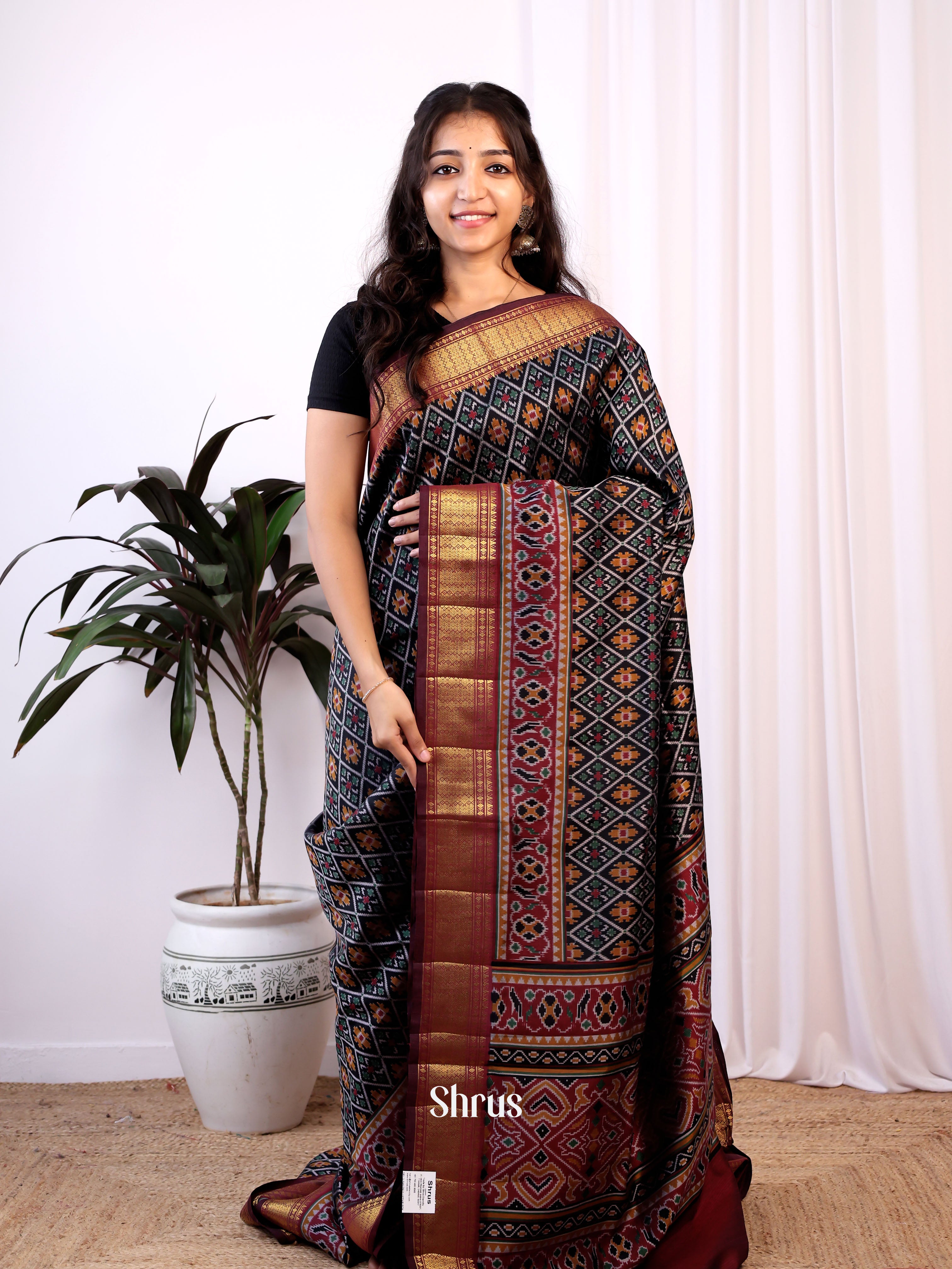 Black & Maroon - Semi Patola Saree - Shop on Shrus.com