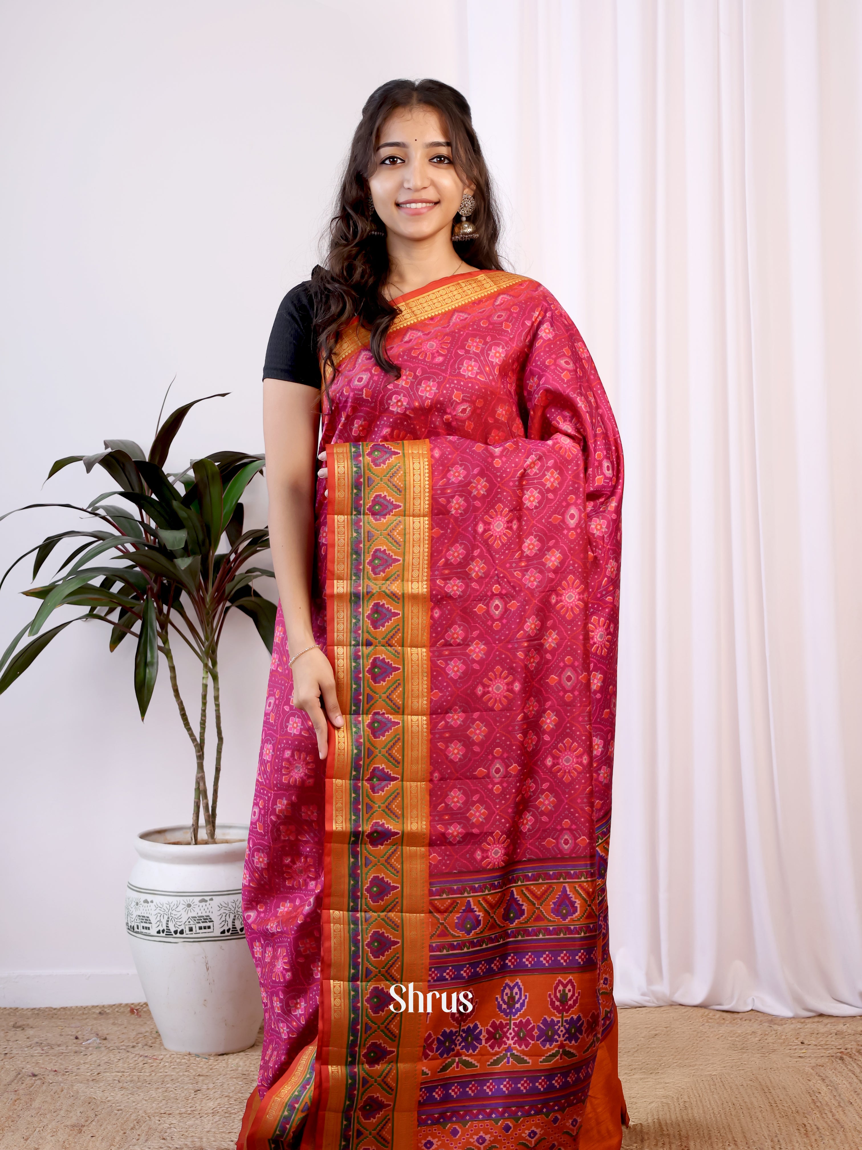 Purple & Orange - Semi Patola Saree - Shop on Shrus.com