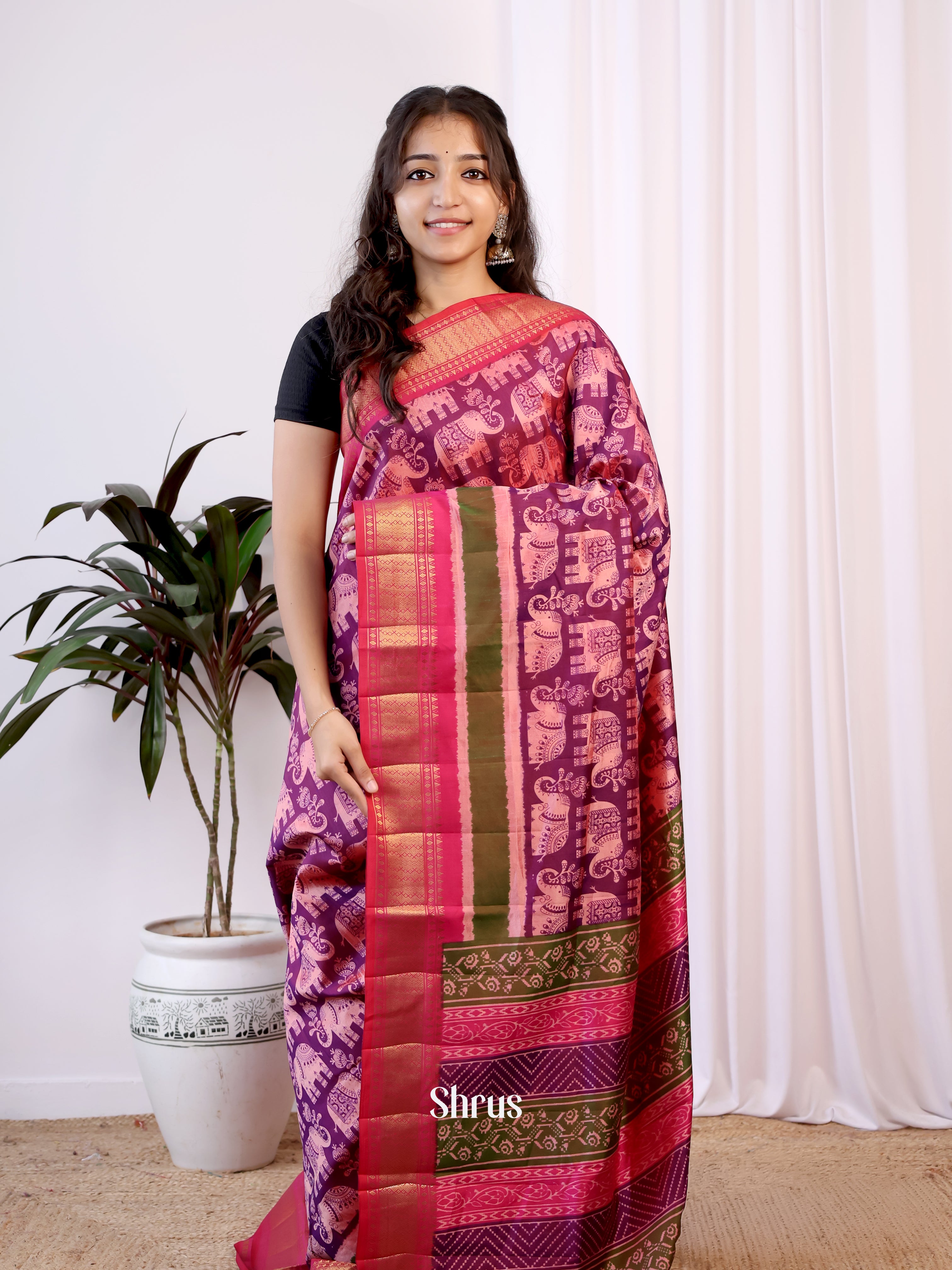 Purple & Pink- Semi Patola Saree - Shop on Shrus.com