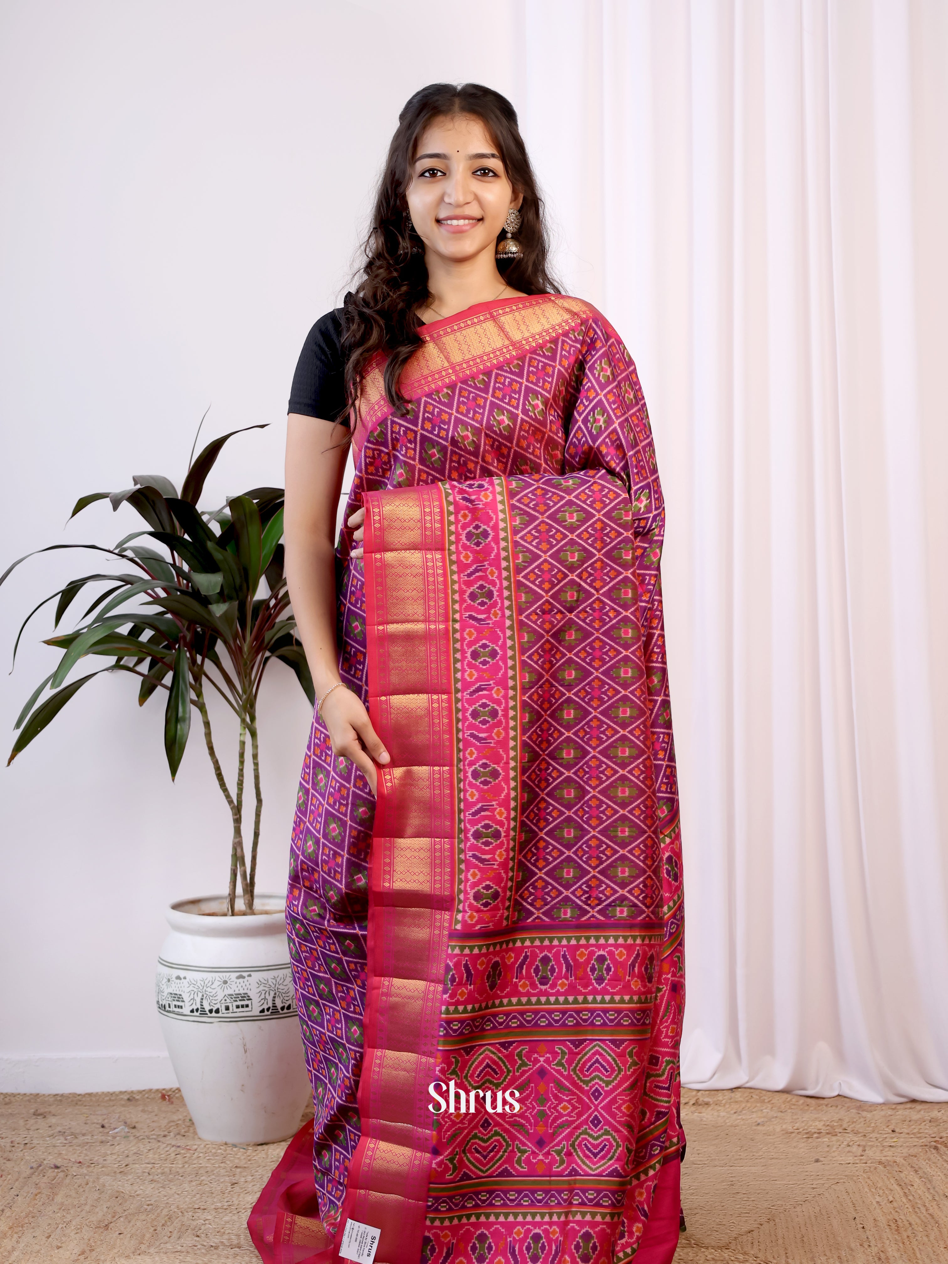 Purple & Pink - Semi Patola Saree - Shop on Shrus.com