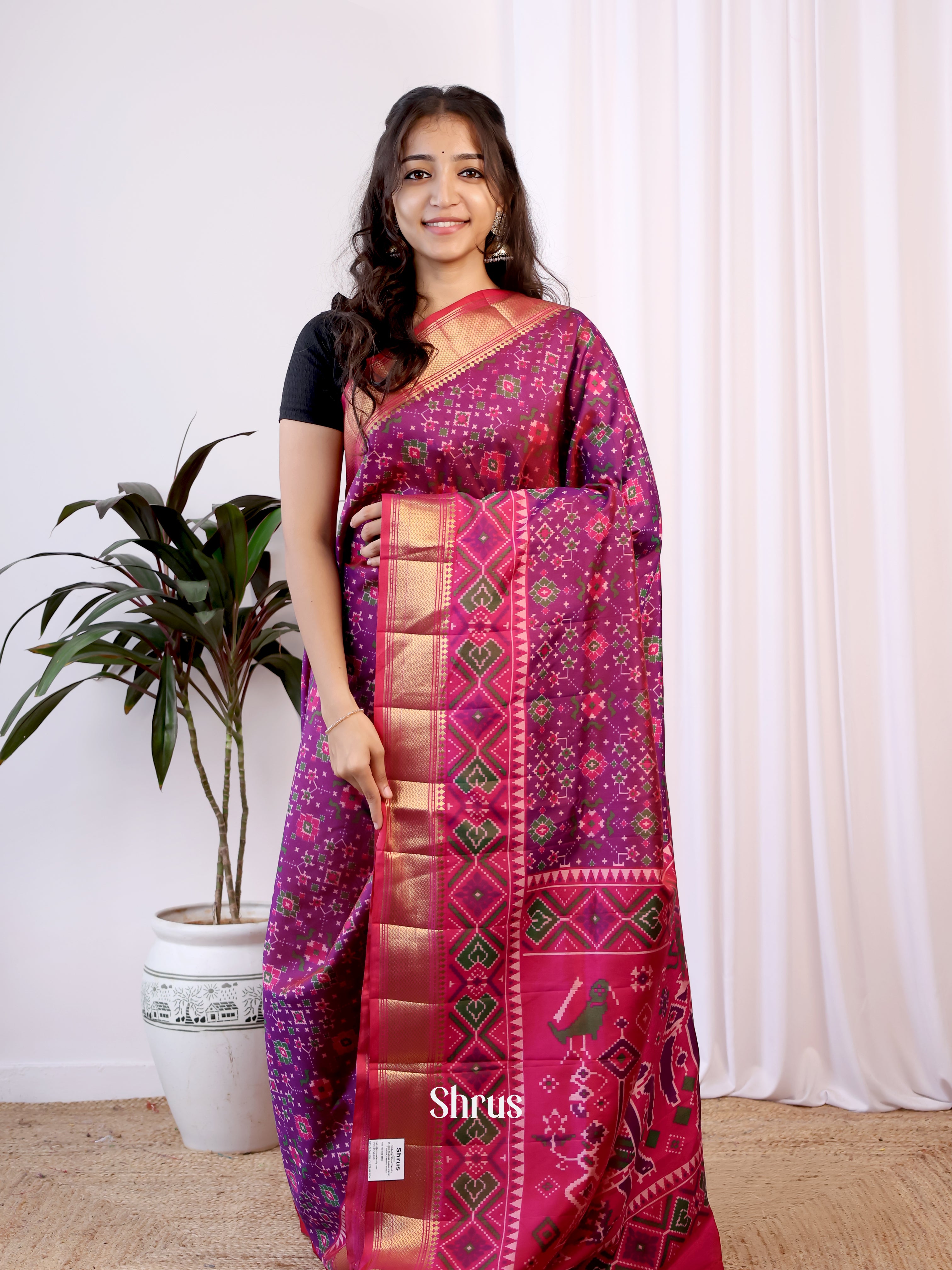 Purple & Pink - Semi Patola Saree - Shop on Shrus.com