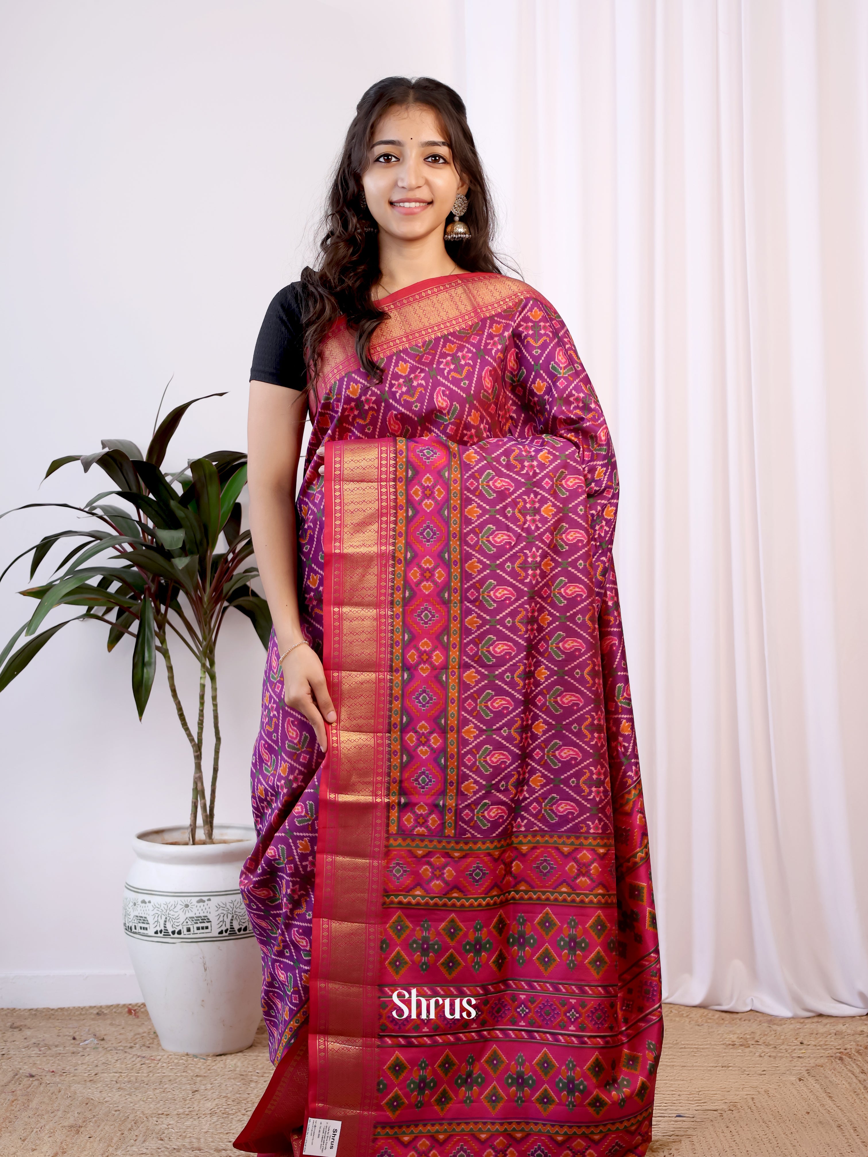 Purple & Pink- Semi Patola Saree - Shop on Shrus.com