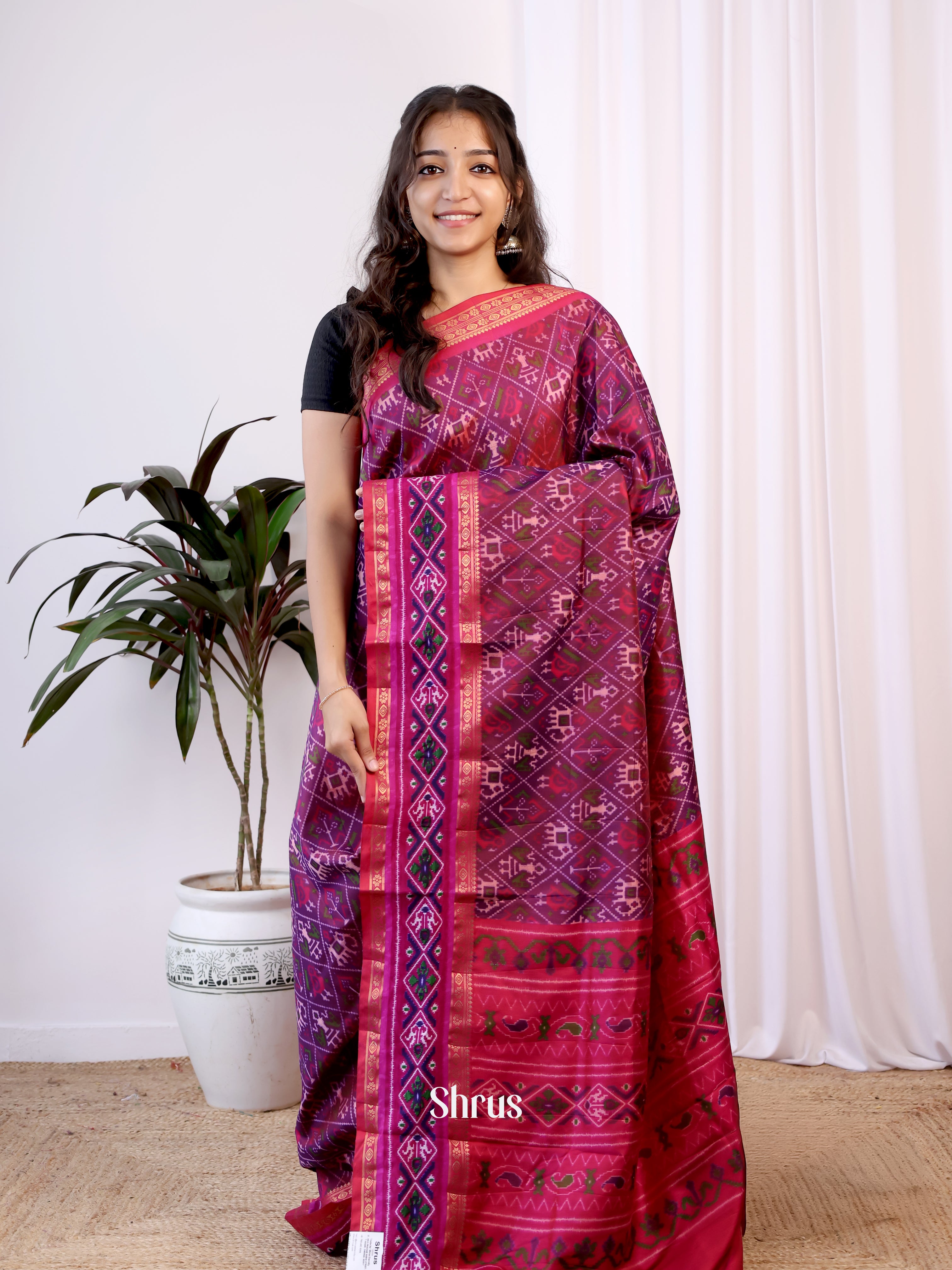 Purple & Pink - Semi Patola Saree - Shop on Shrus.com
