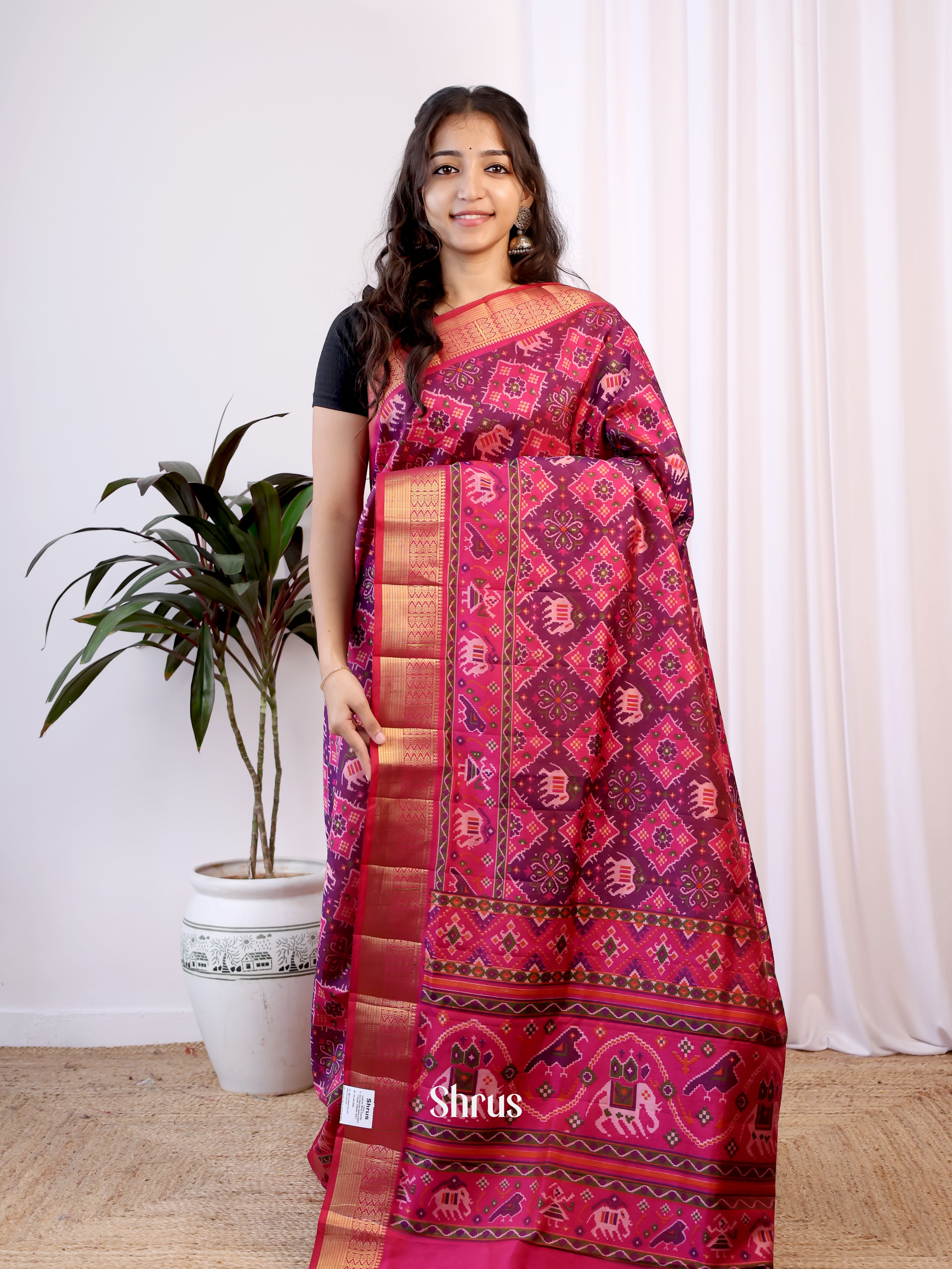 Purple & Pink - Semi Patola Saree - Shop on Shrus.com