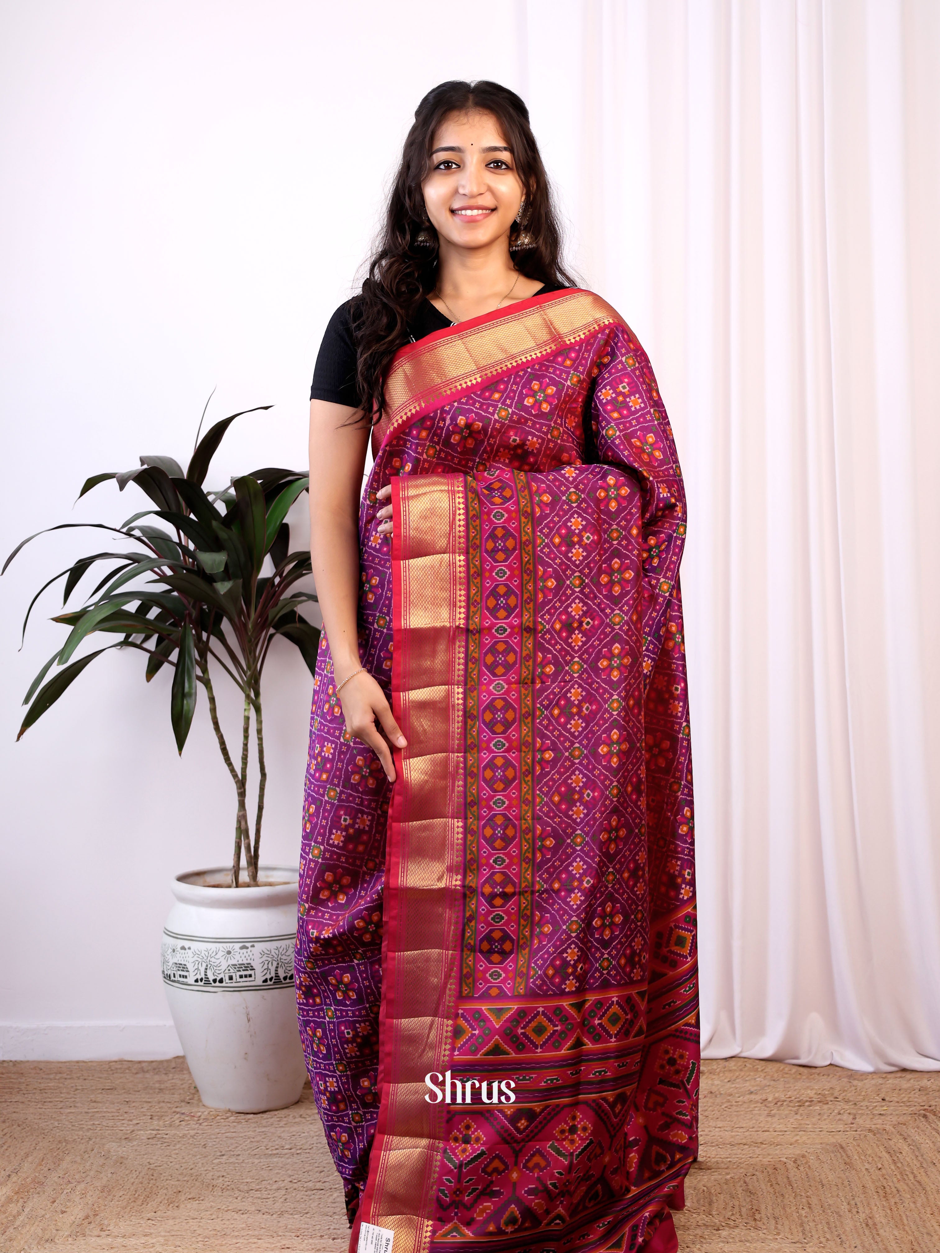 Purple & Pink - Semi Patola Saree - Shop on Shrus.com