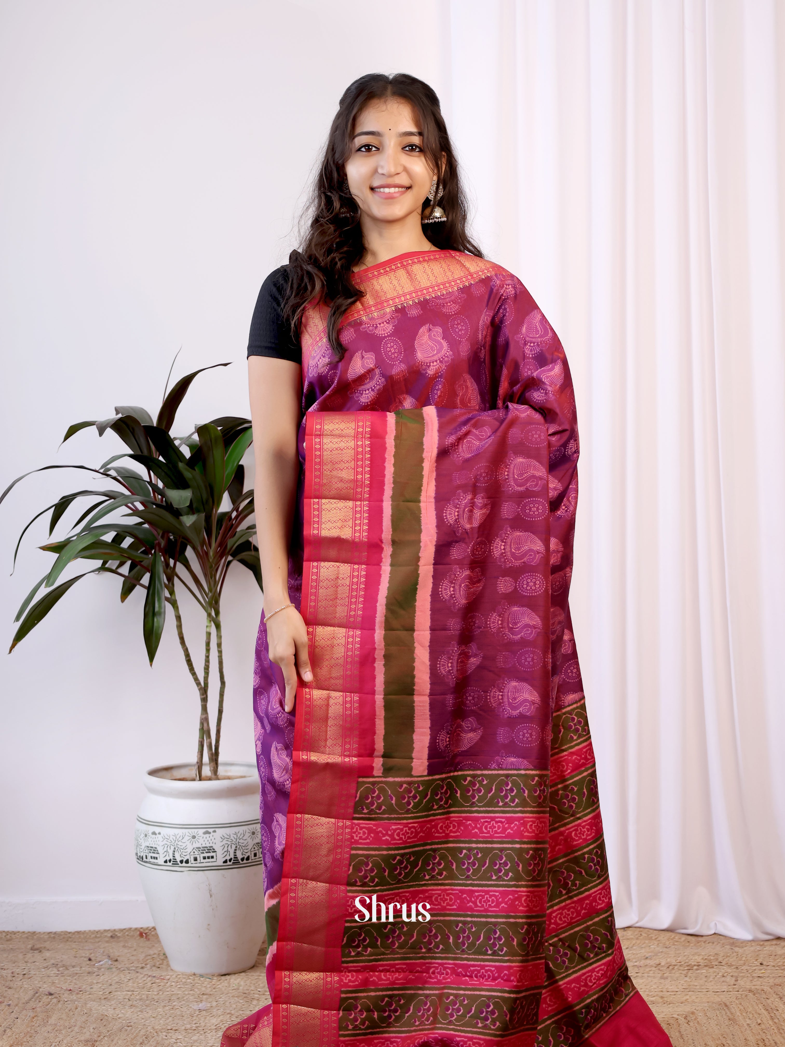 Purple & Pink- Semi Patola Saree - Shop on Shrus.com